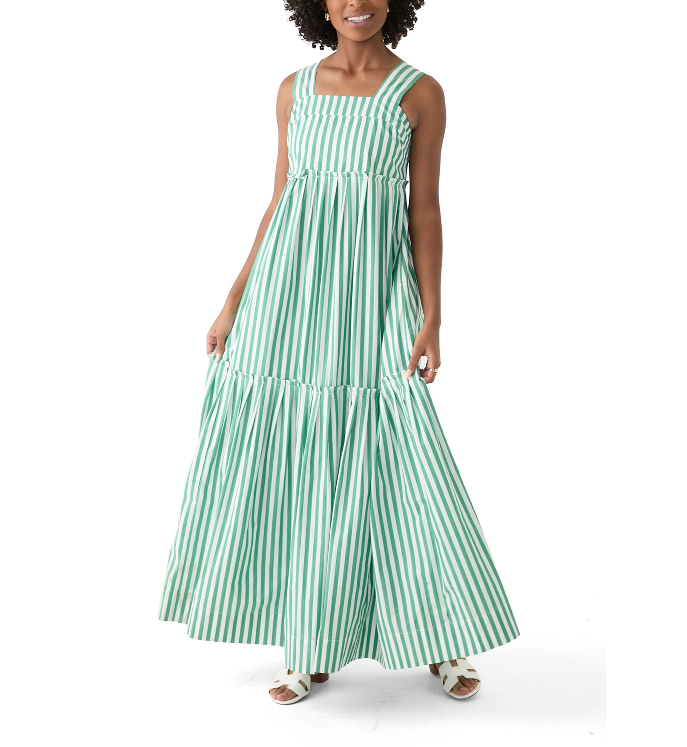 Womens Sleeveless Striped Tiered Maxi Dress