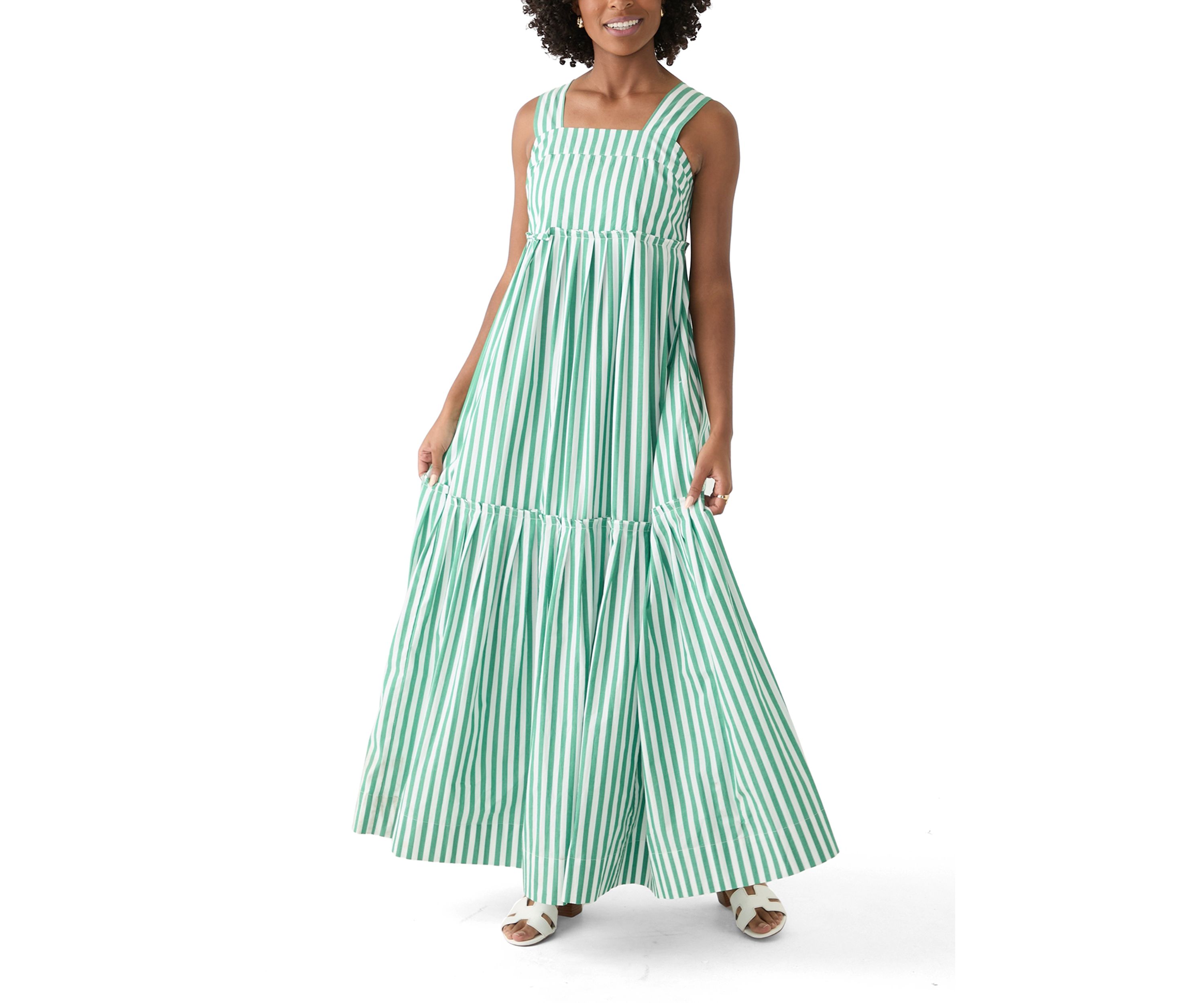 Womens Sleeveless Striped Tiered Maxi Dress