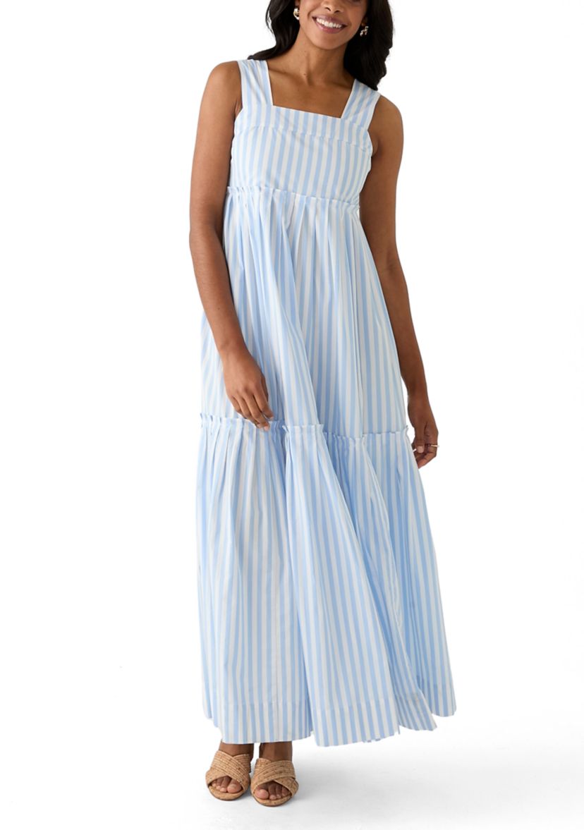 cotton summer dresses for over 50s Final Sale Plus Size Sleeveless Frill Tiered Maxi Dress in Multi Color Leaf Print