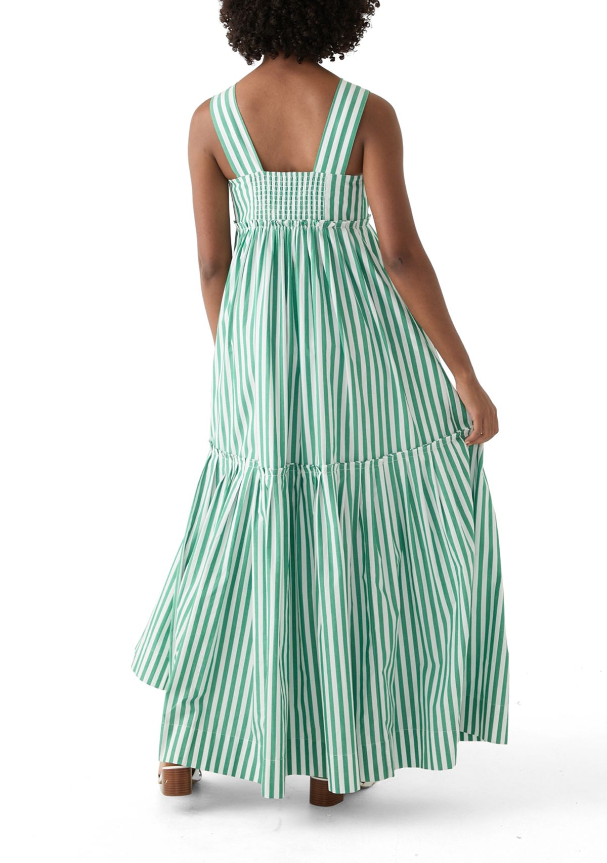 Womens Sleeveless Striped Tiered Maxi Dress