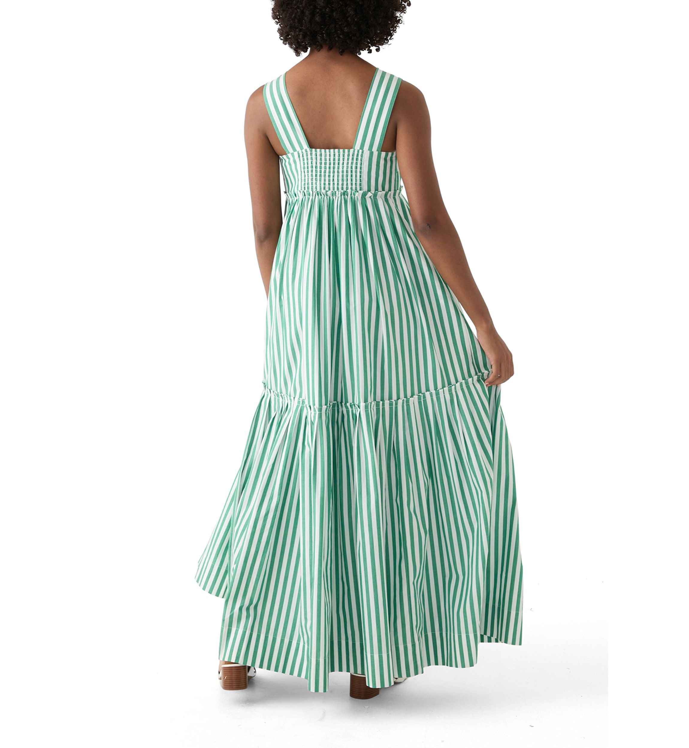 Womens Sleeveless Striped Tiered Maxi Dress