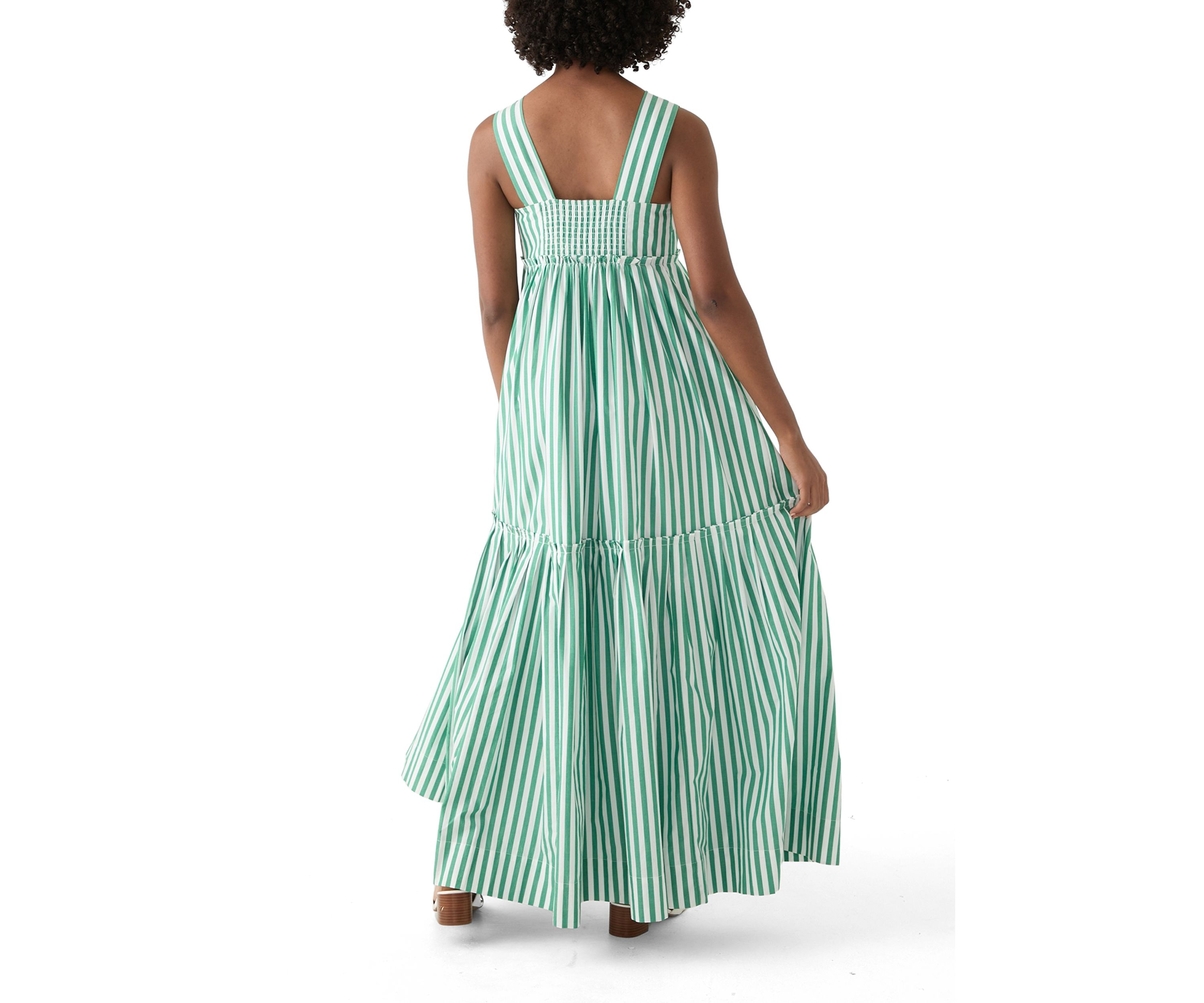 Womens Sleeveless Striped Tiered Maxi Dress