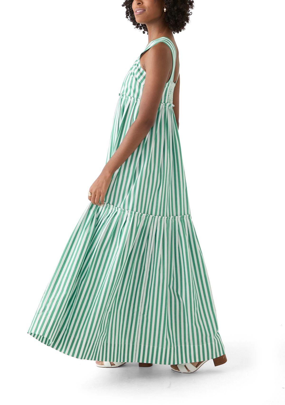 Womens Sleeveless Striped Tiered Maxi Dress