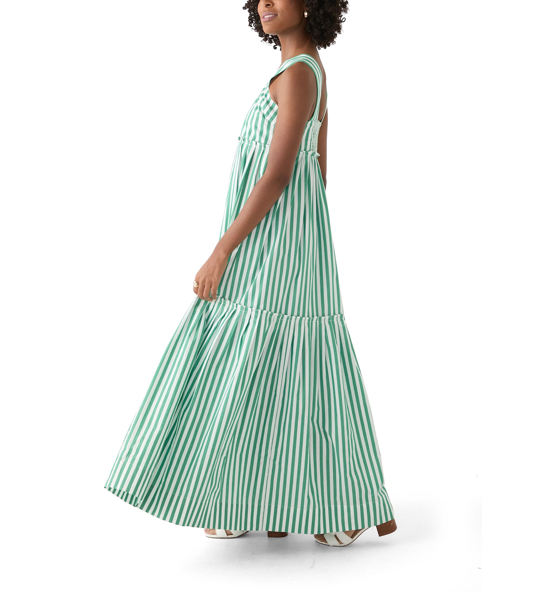 Womens Sleeveless Striped Tiered Maxi Dress