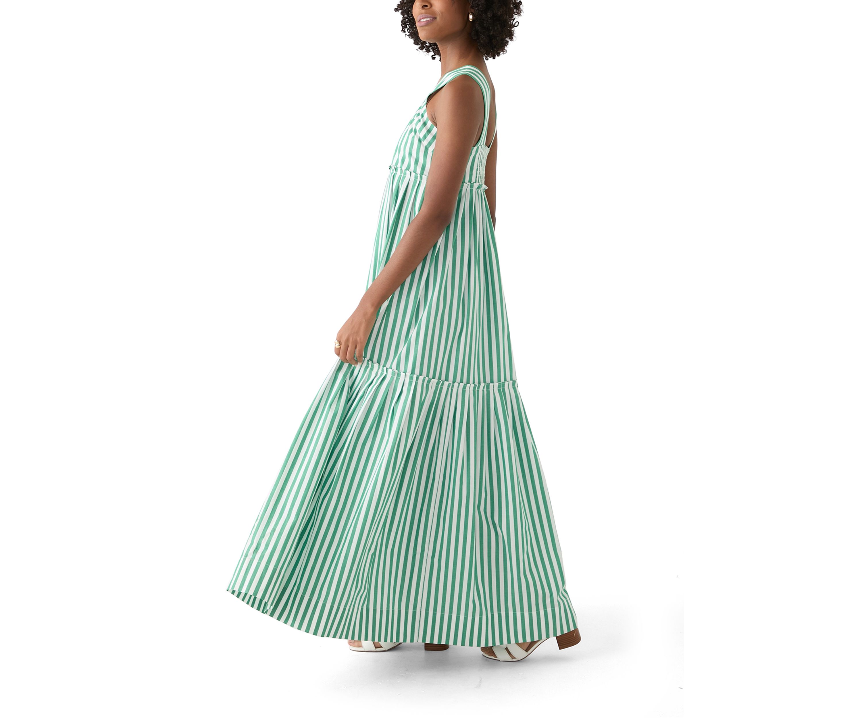 Womens Sleeveless Striped Tiered Maxi Dress