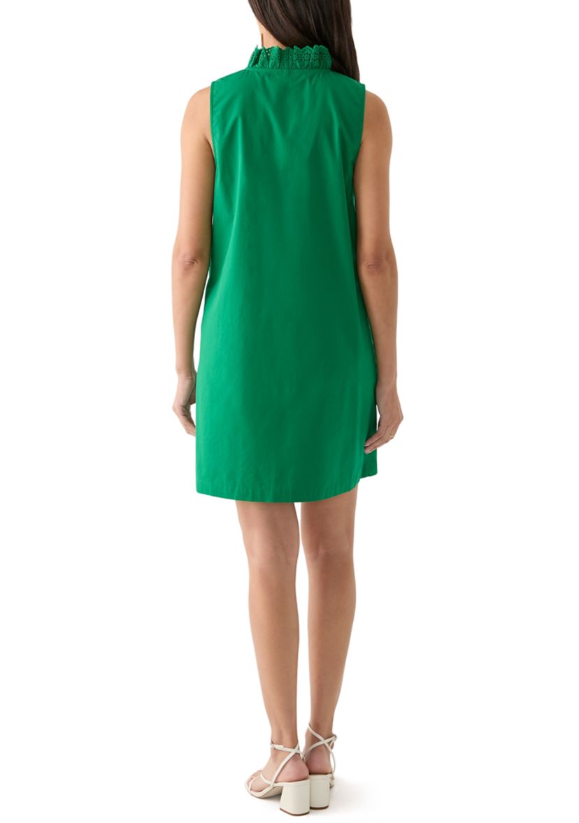 Womens Eyelet Scalloped Neck Dress
