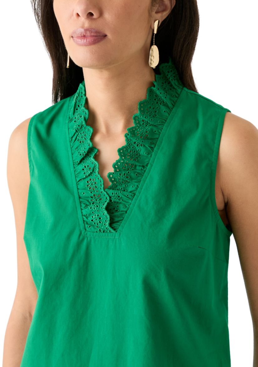 Womens Eyelet Scalloped Neck Dress