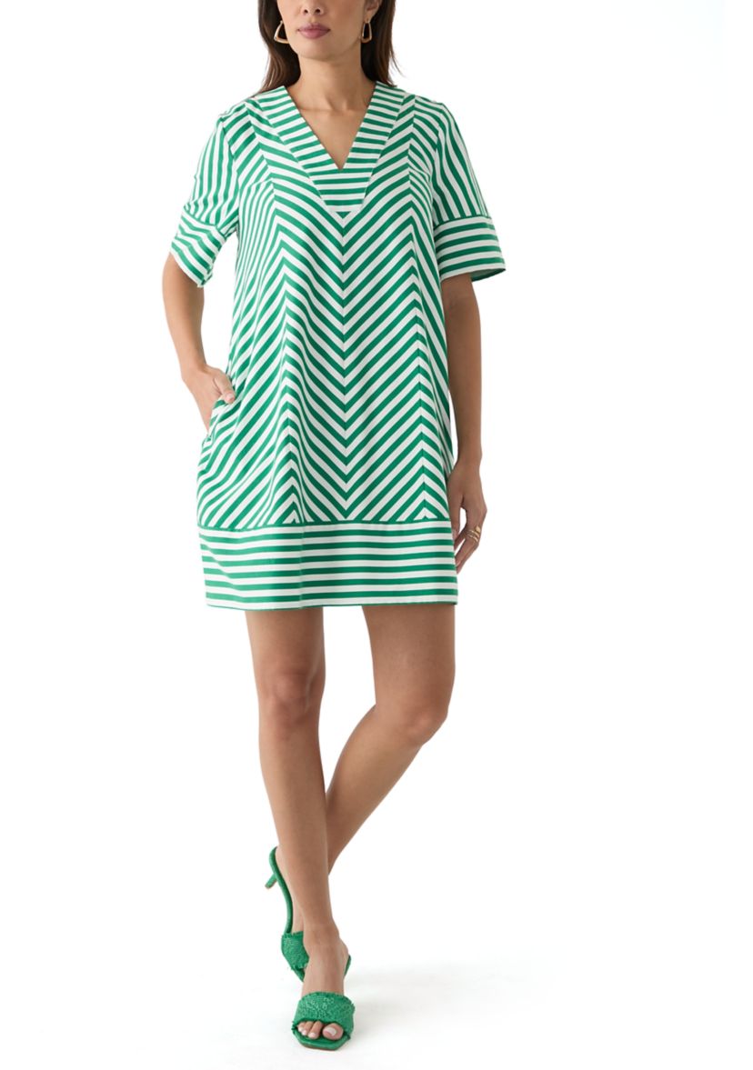 Womens Elbow Sleeve V-Neck Chevron Dress