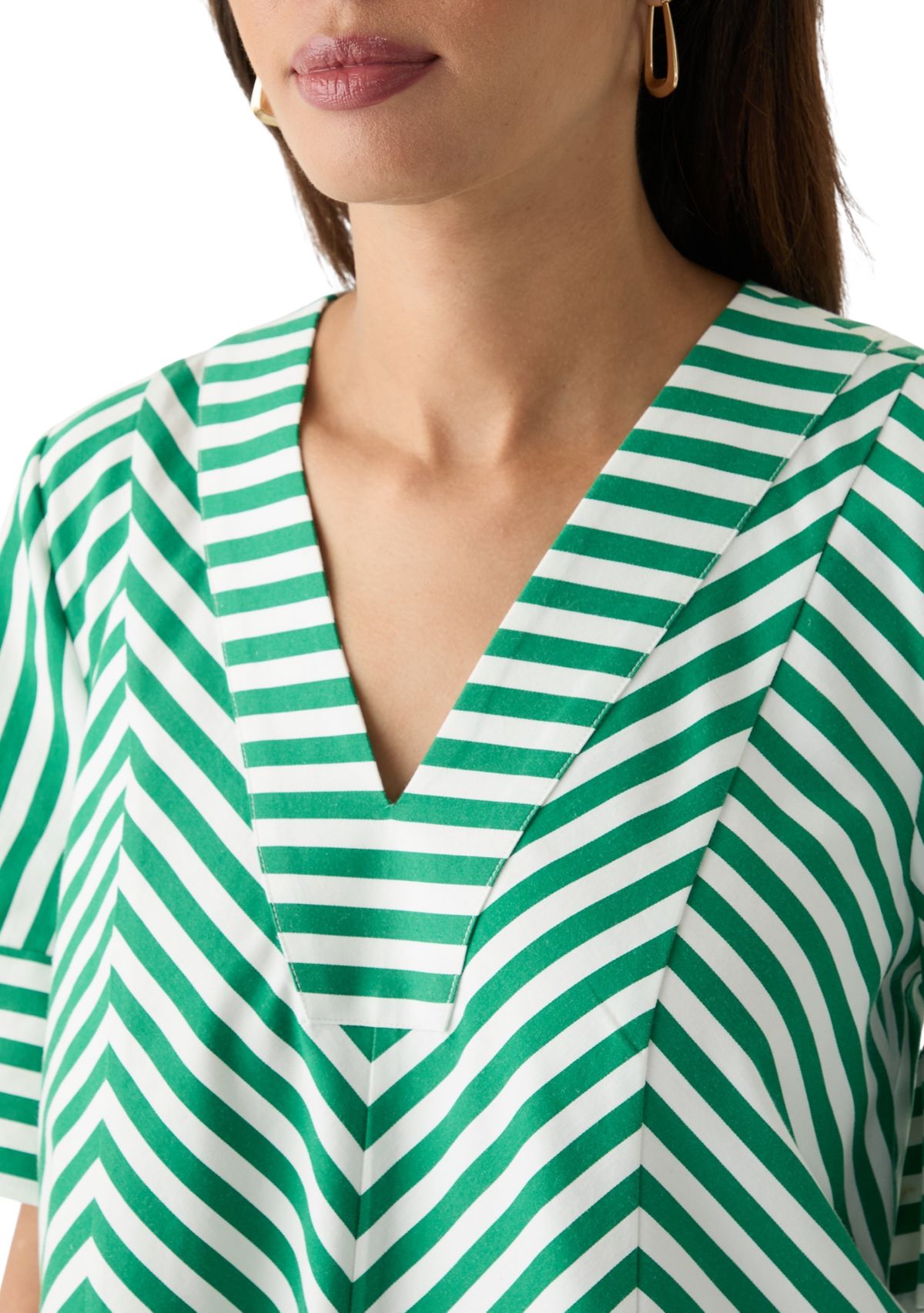 Womens Elbow Sleeve V-Neck Chevron Dress