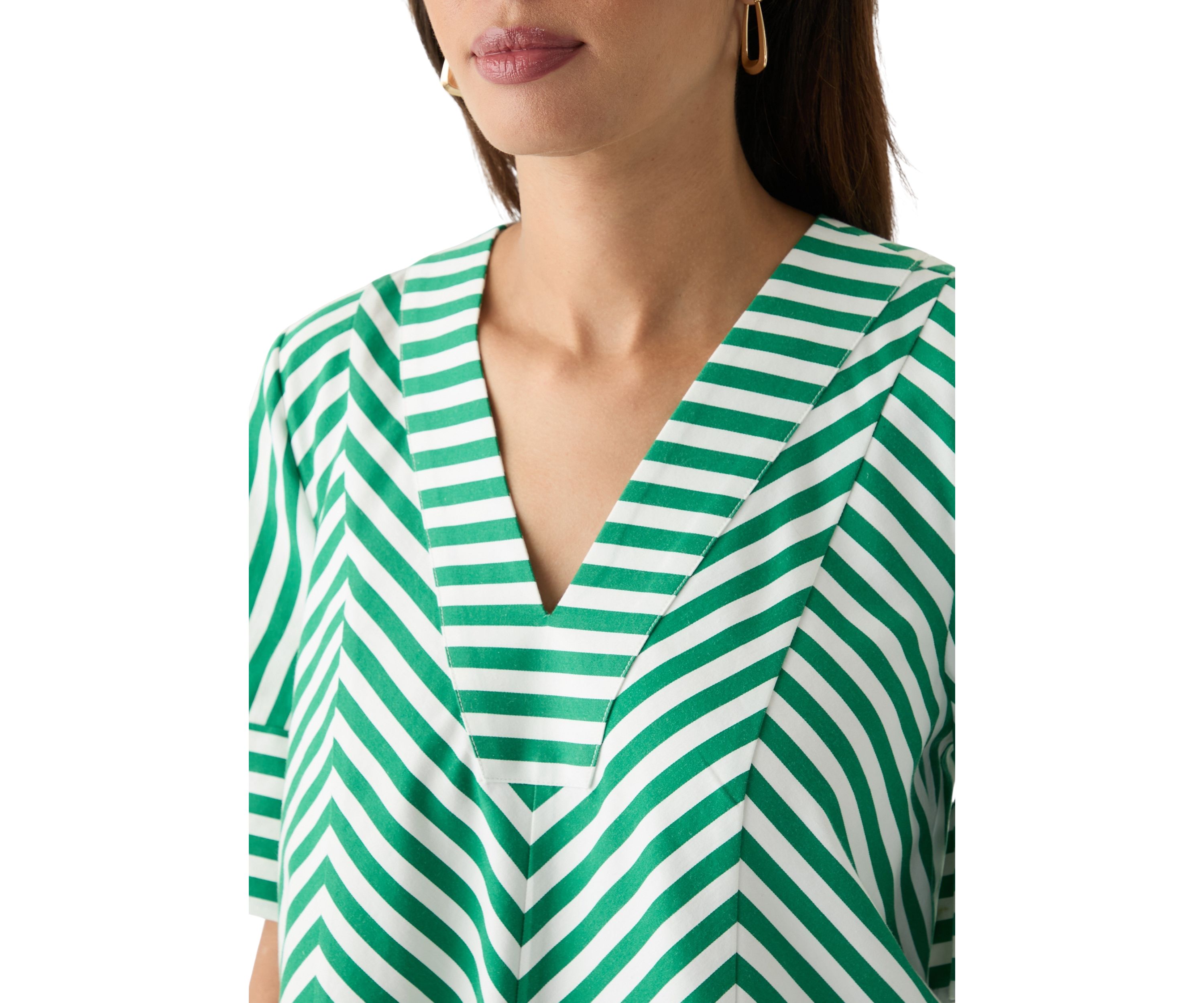 Womens Elbow Sleeve V-Neck Chevron Dress