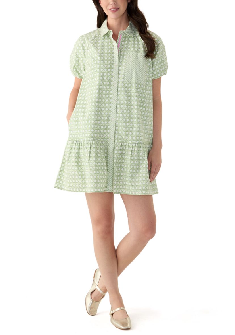 Womens Printed Flounce Hem Shirtdress