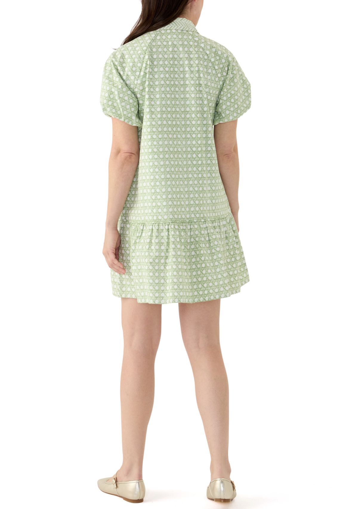 Womens Printed Flounce Hem Shirtdress