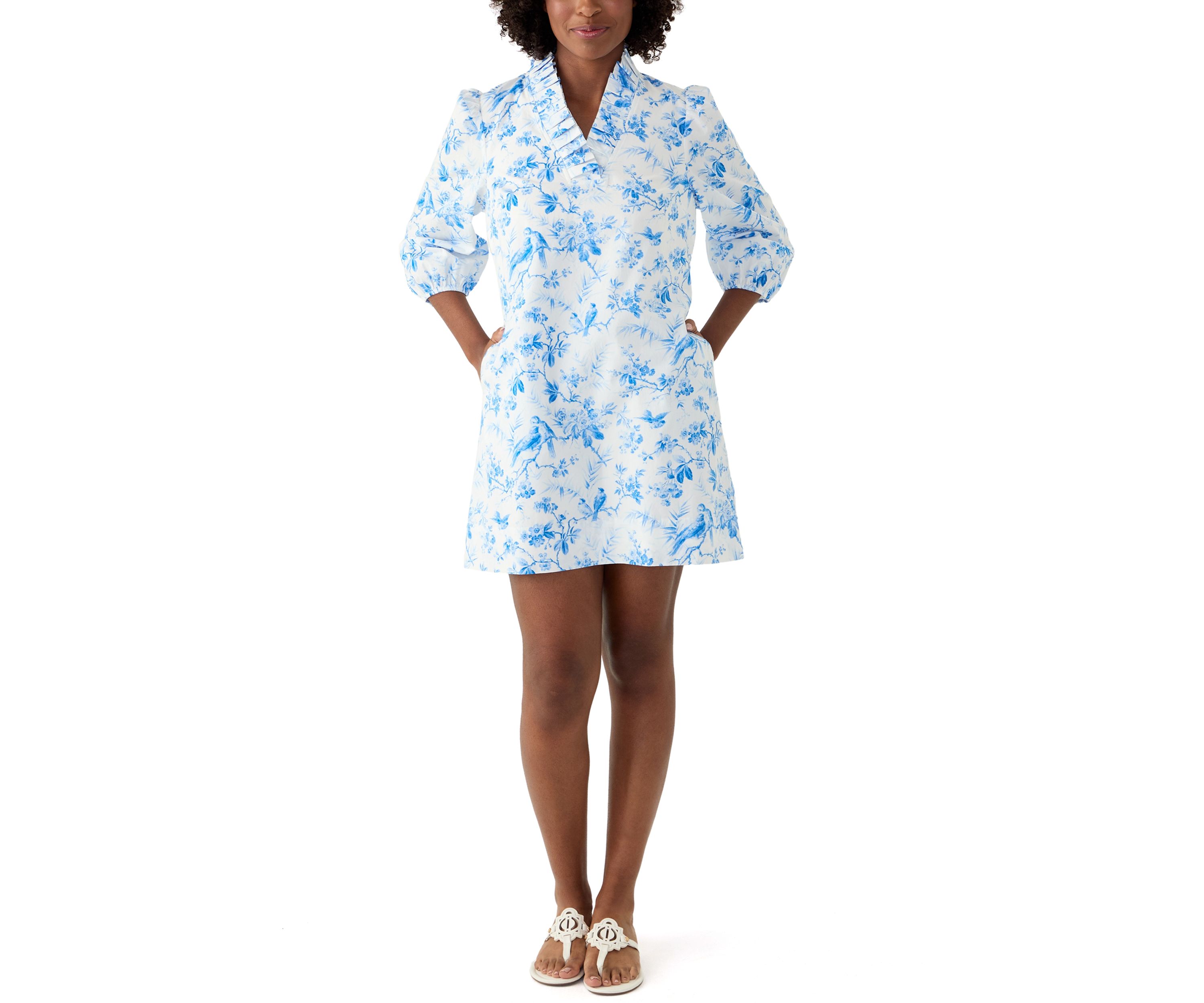 Womens Printed Ruffle Neck Dress