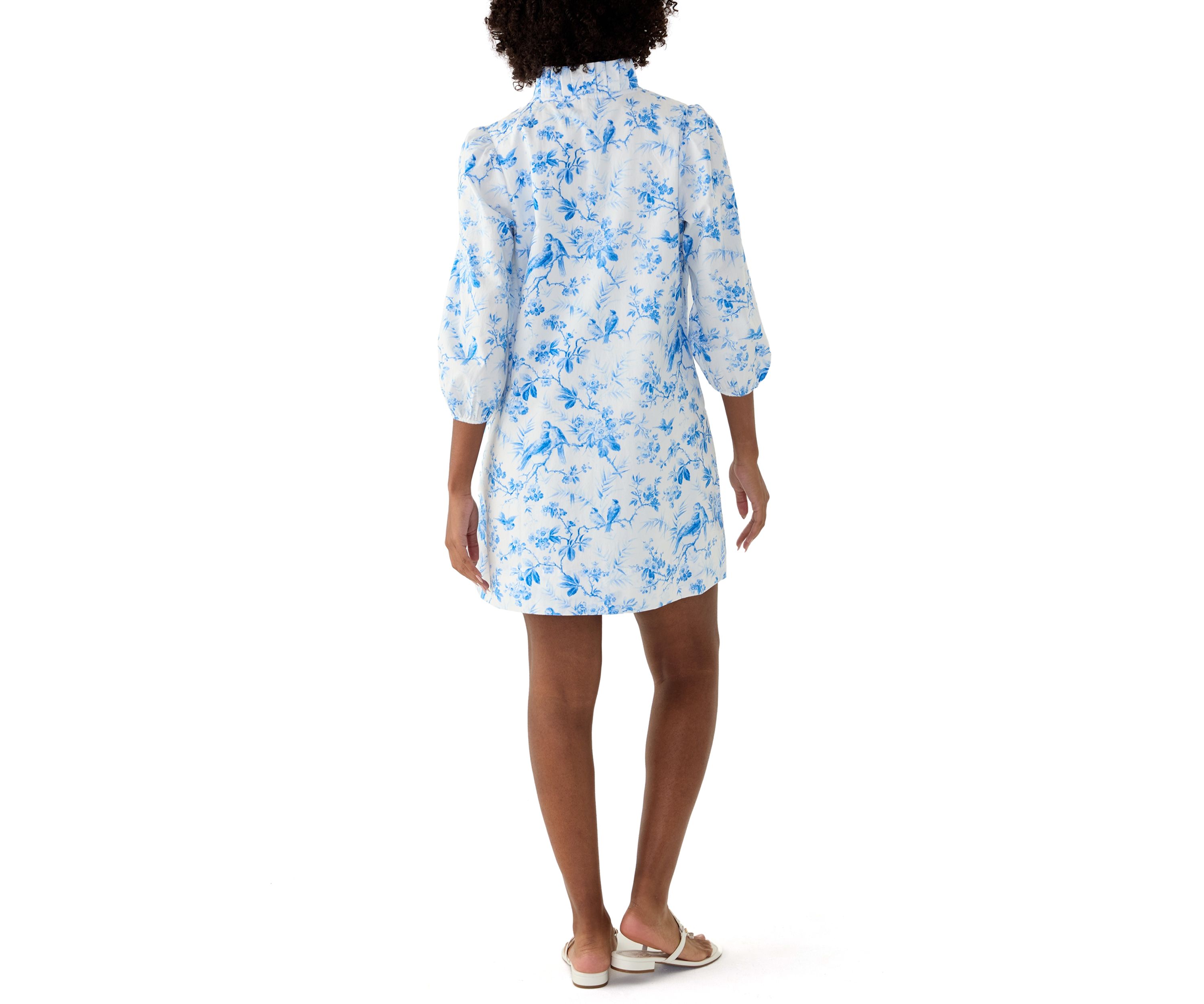 Womens Printed Ruffle Neck Dress