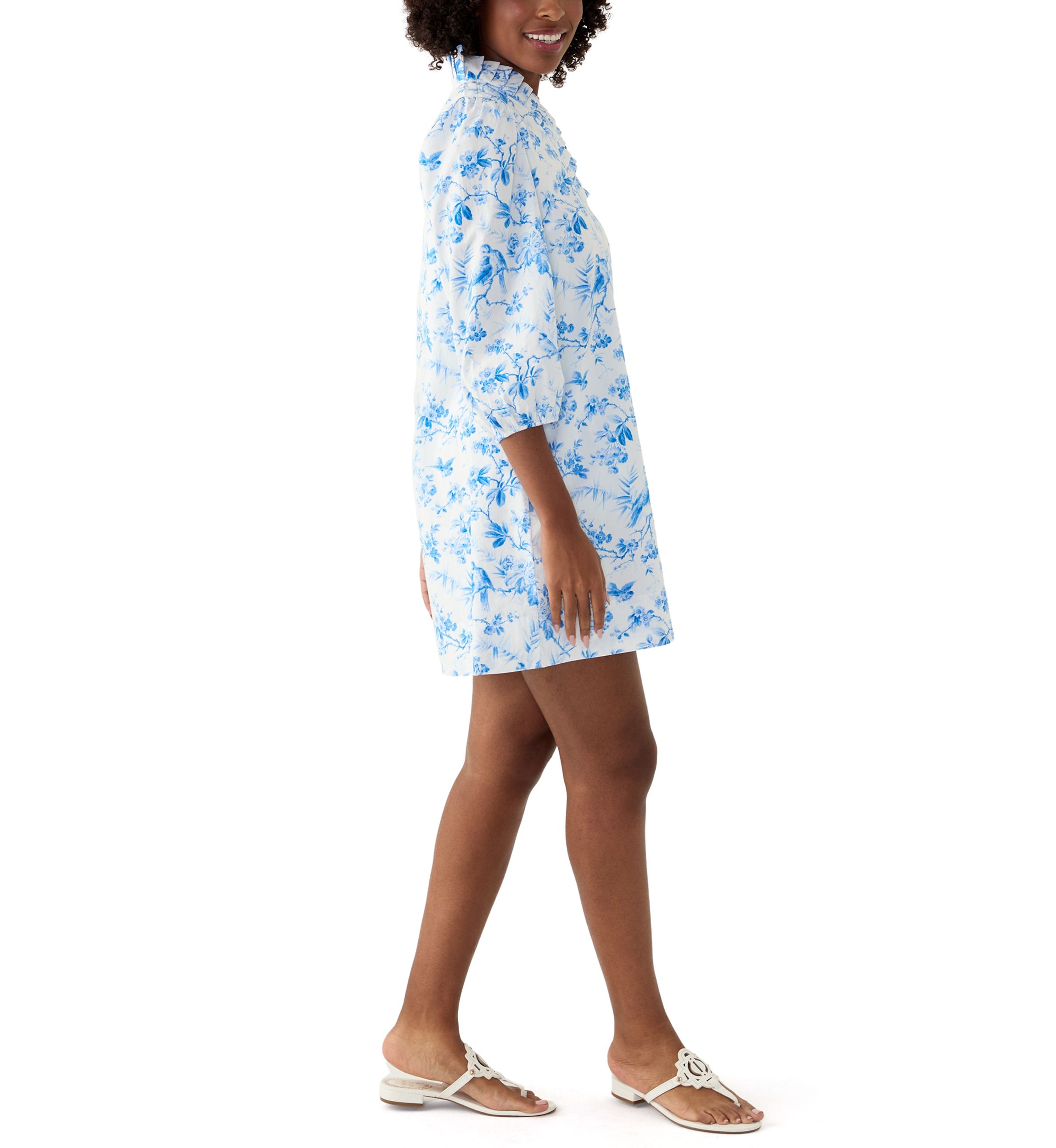 Womens Printed Ruffle Neck Dress