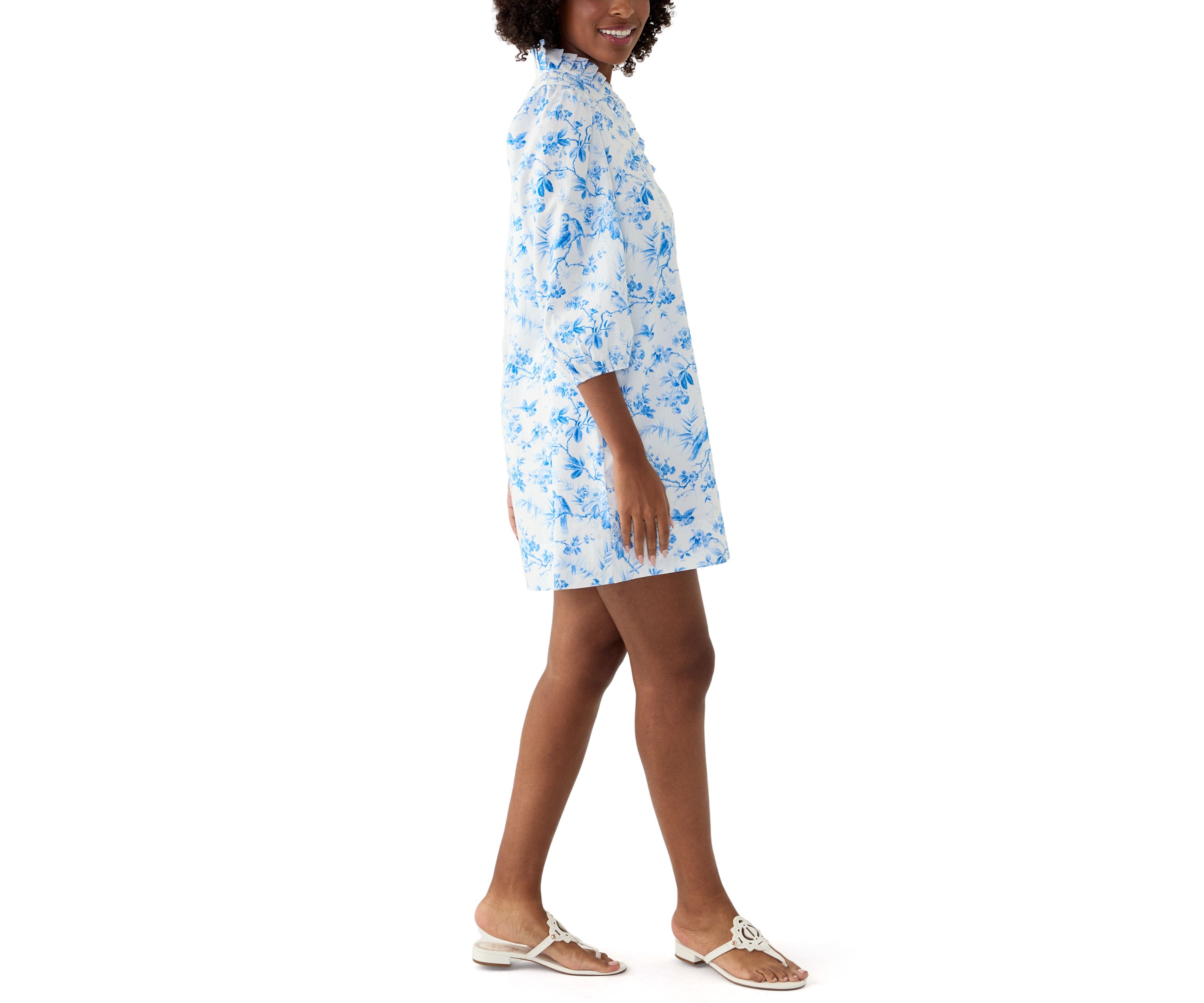 Womens Printed Ruffle Neck Dress