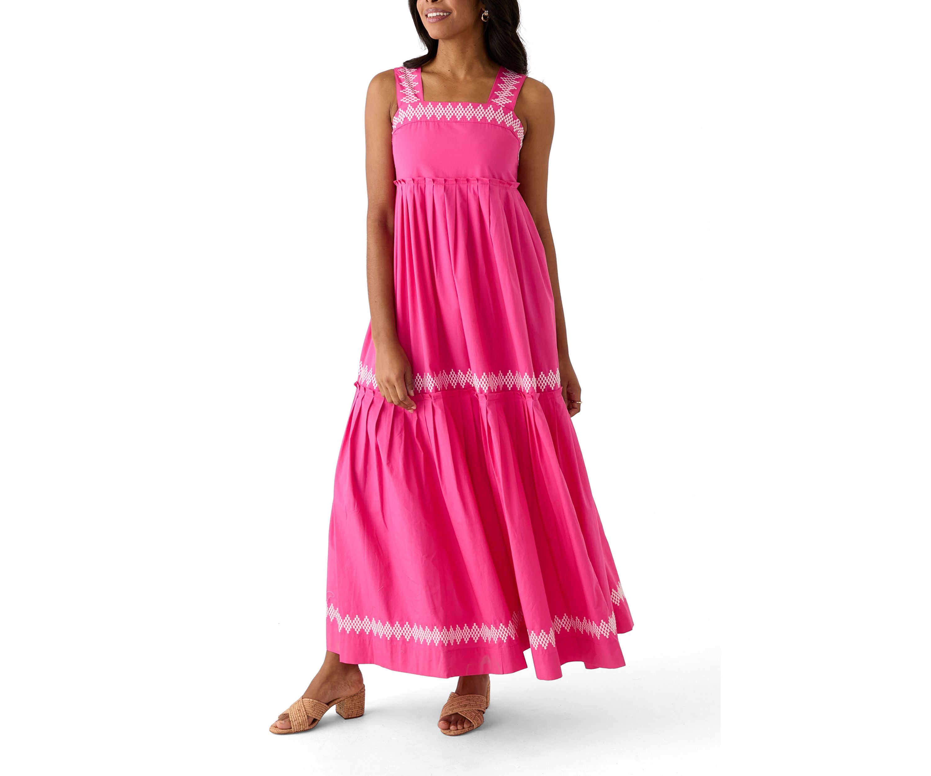 Womens Sleeveless Embroidered Tiered Maxi Dress