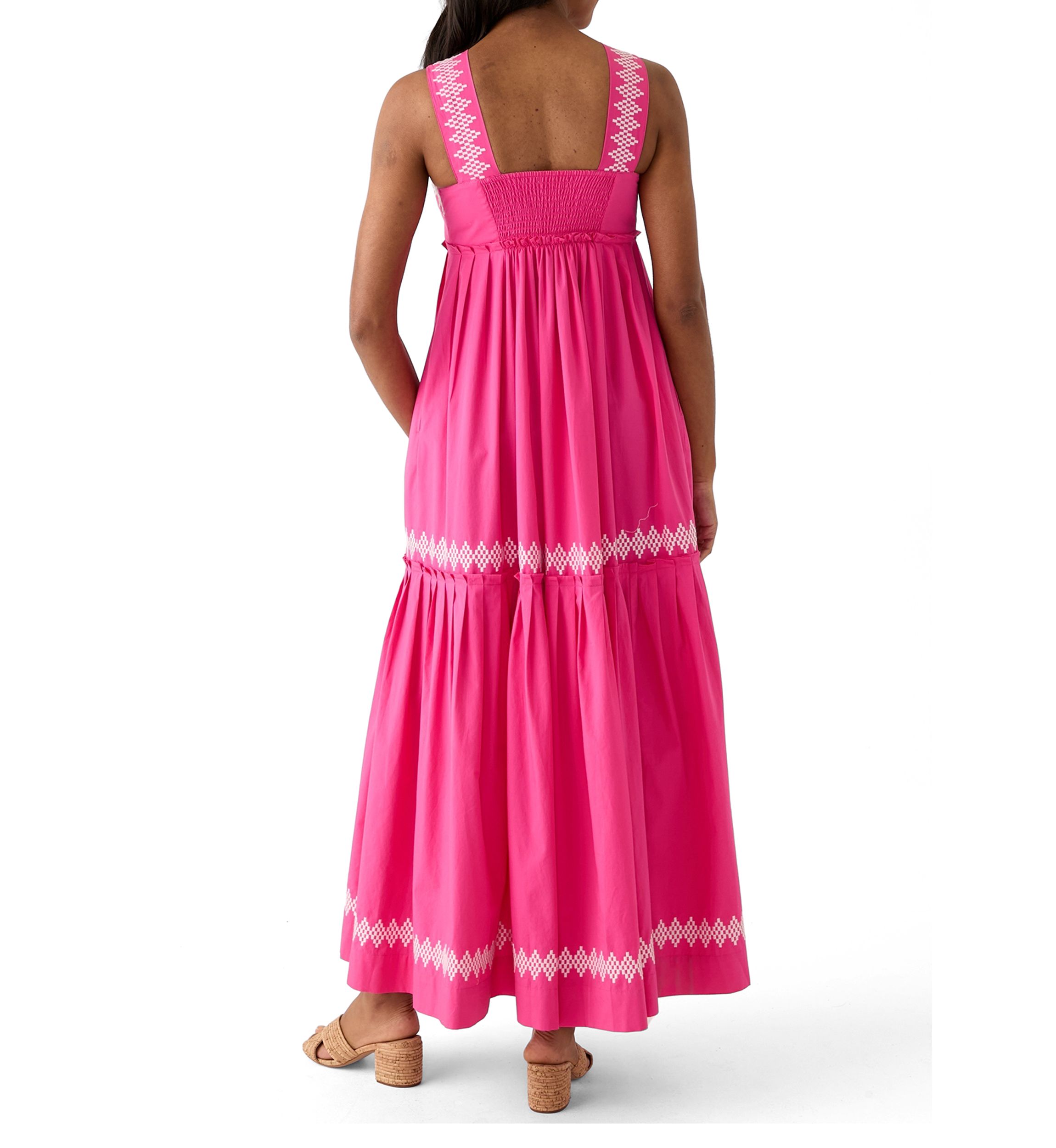 Womens Sleeveless Embroidered Tiered Maxi Dress