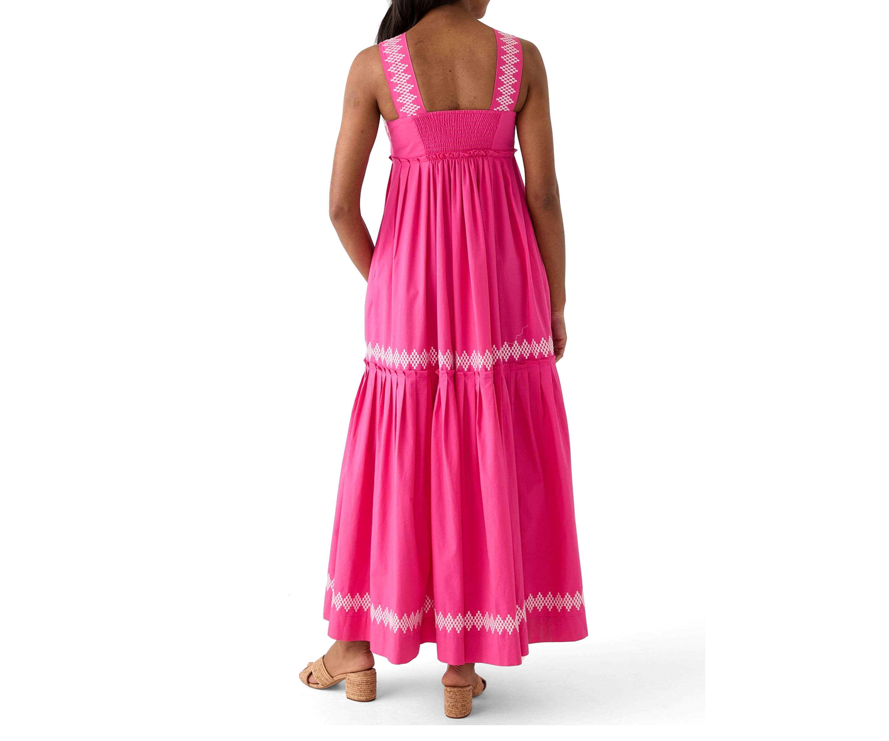 Womens Sleeveless Embroidered Tiered Maxi Dress