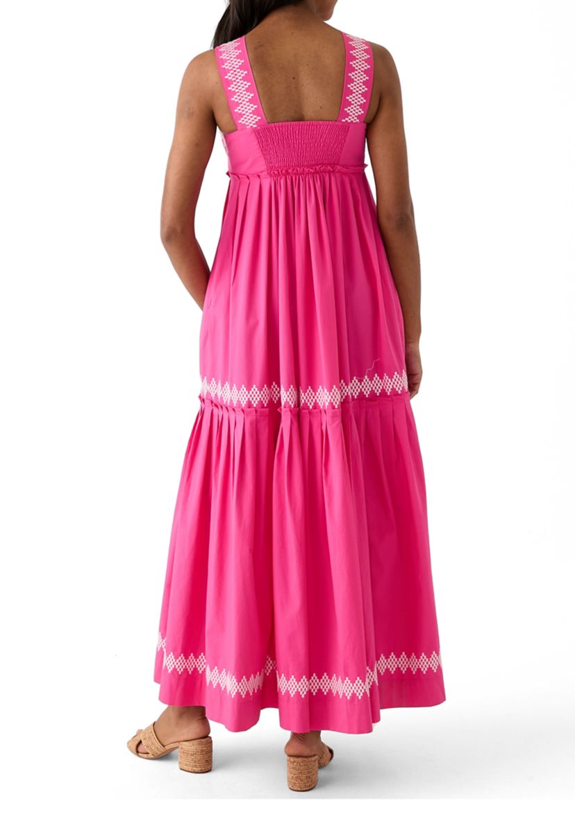 Womens Sleeveless Embroidered Tiered Maxi Dress