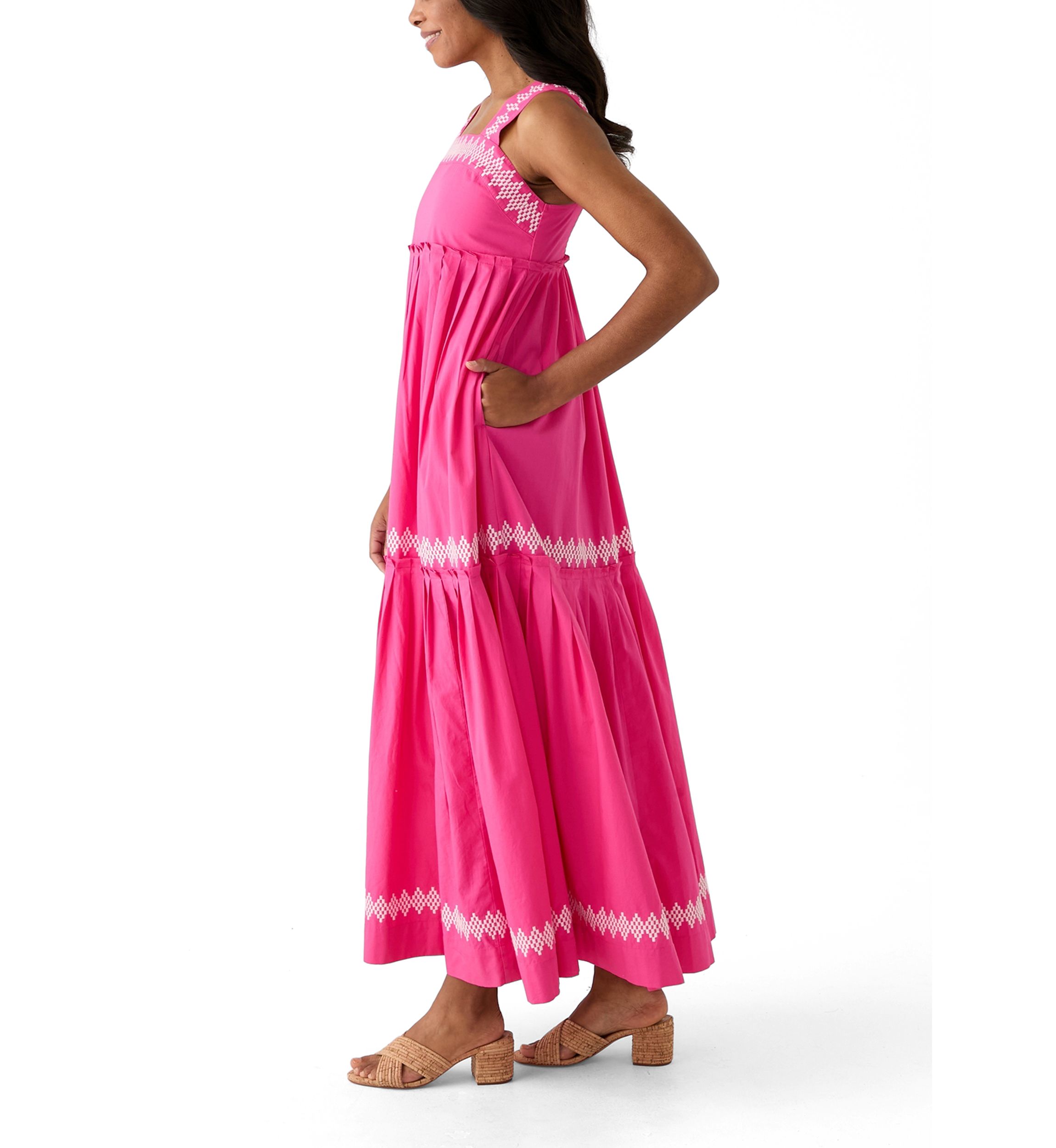 Womens Sleeveless Embroidered Tiered Maxi Dress