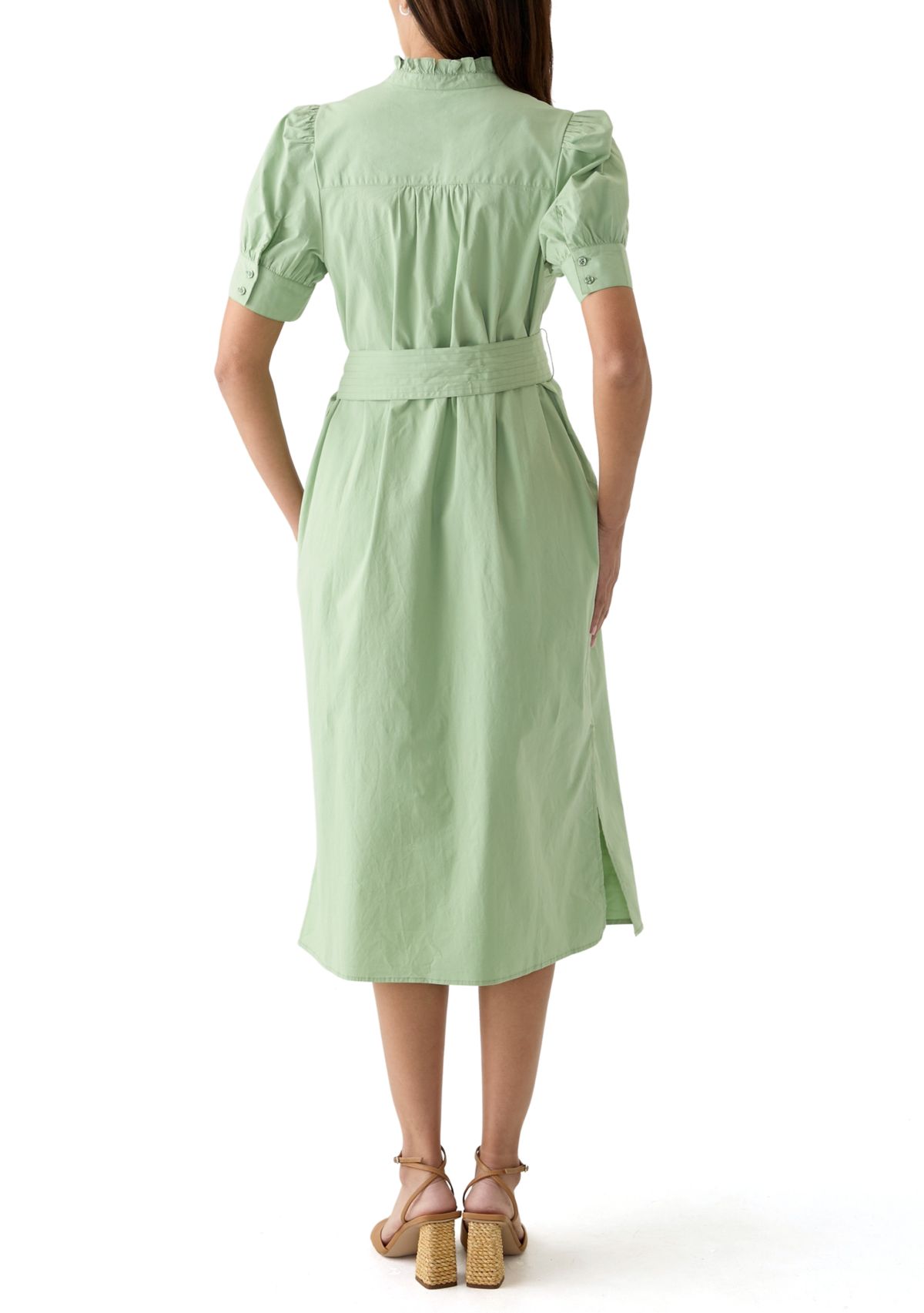 Womens Short Sleeve Button Up Midi Straight Dress