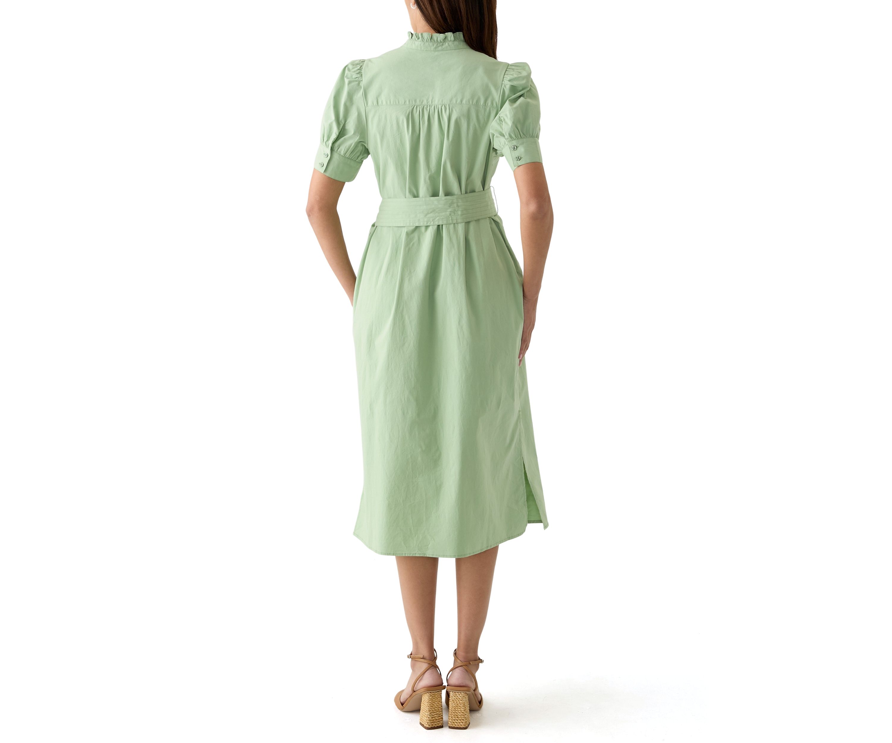 Womens Short Sleeve Button Up Midi Straight Dress