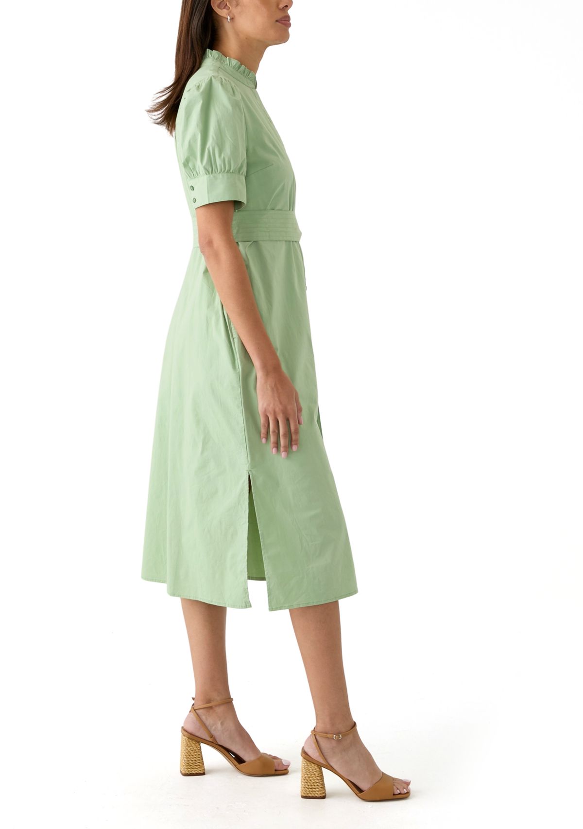 Womens Short Sleeve Button Up Midi Straight Dress