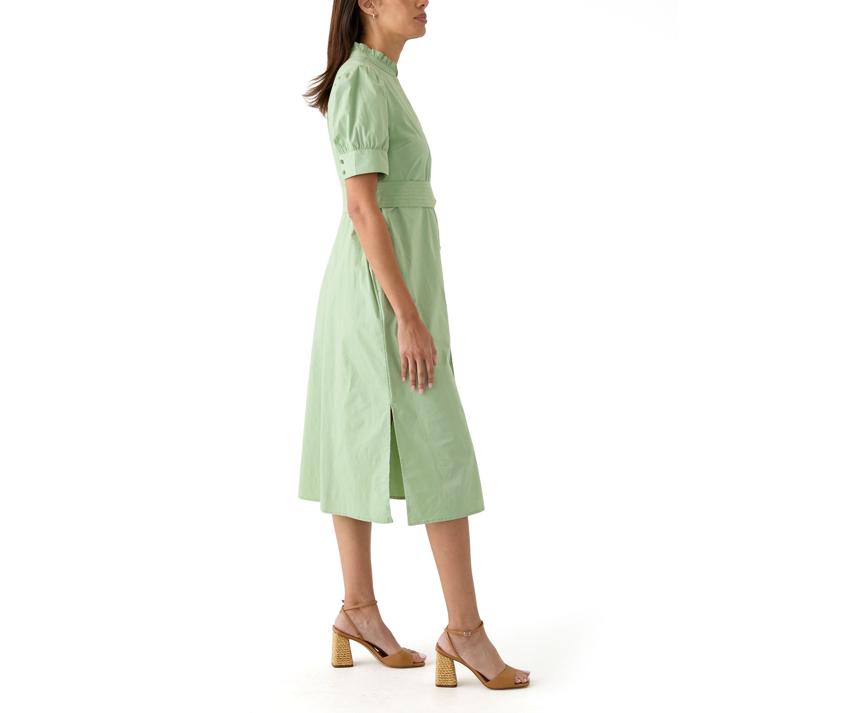 Womens Short Sleeve Button Up Midi Straight Dress