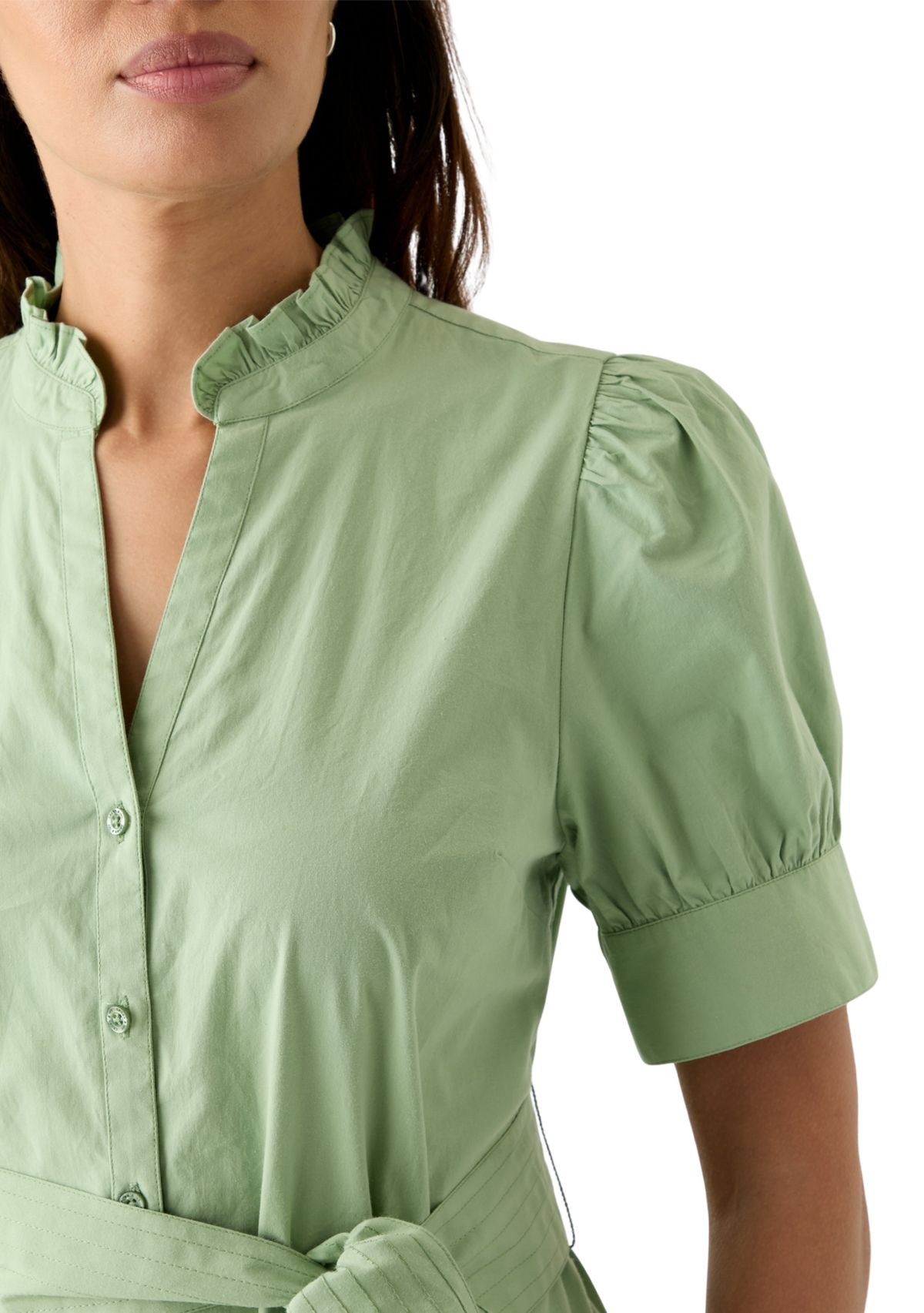 Womens Short Sleeve Button Up Midi Straight Dress