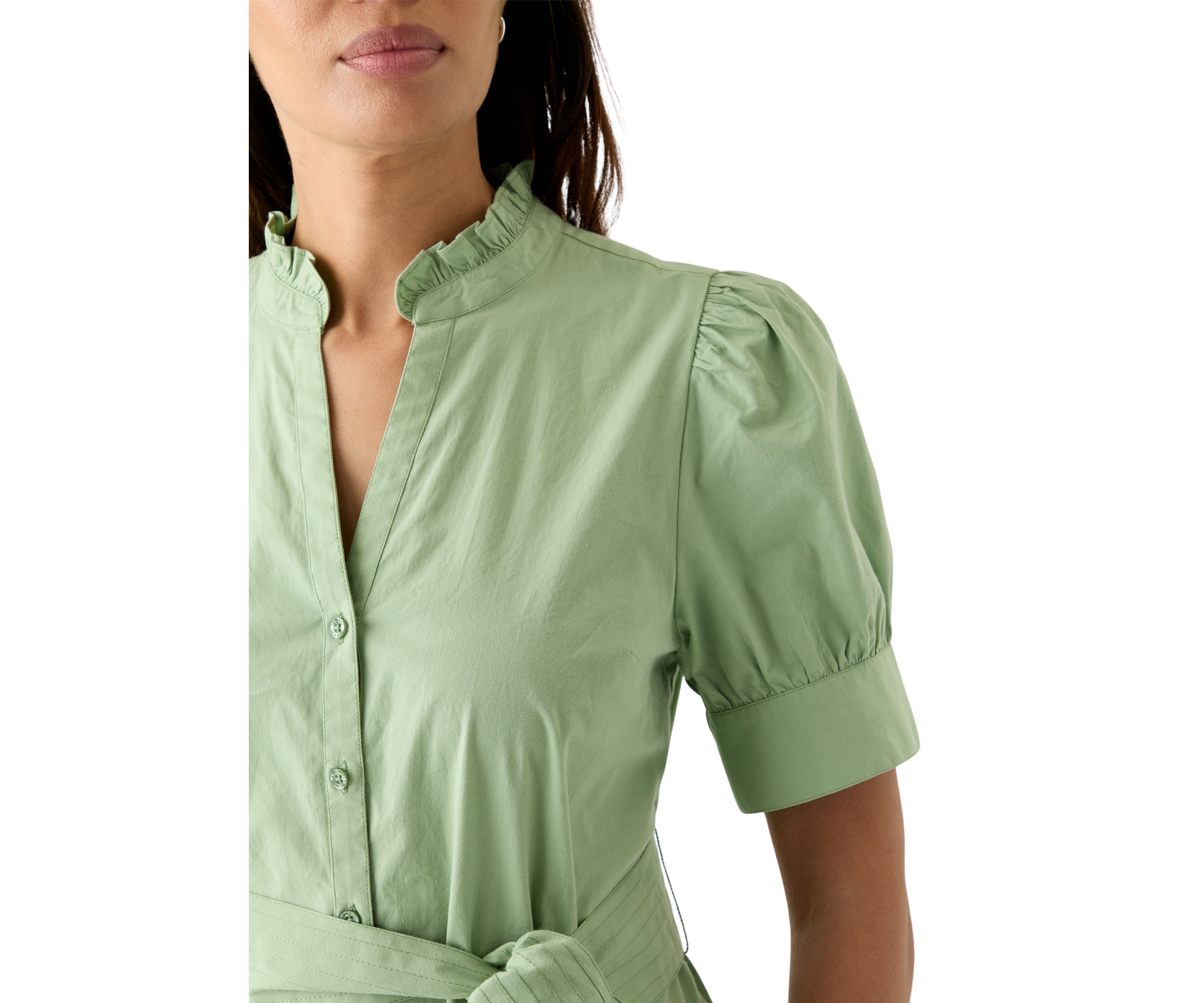 Womens Short Sleeve Button Up Midi Straight Dress