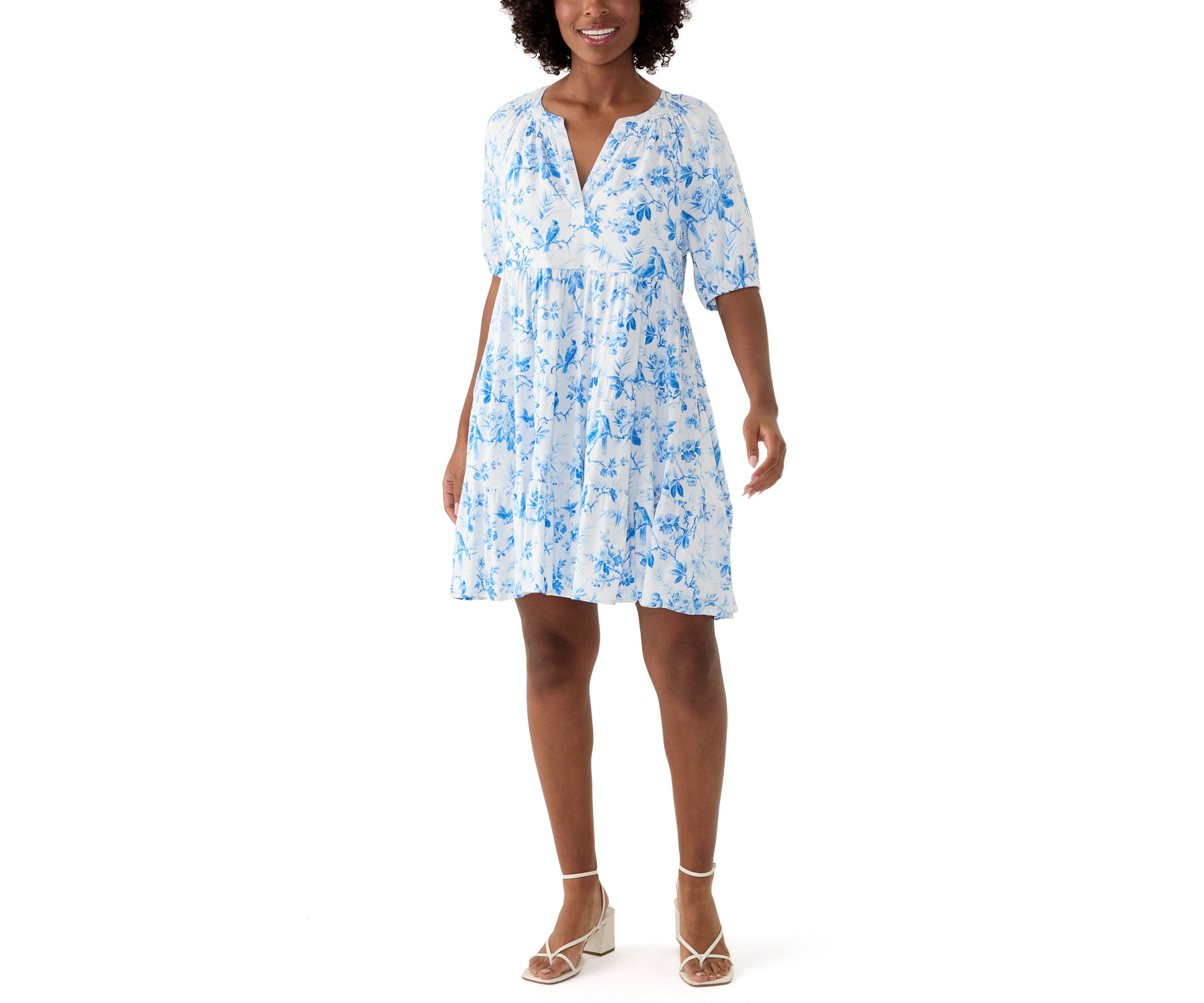 Womens Printed Peasant Dress
