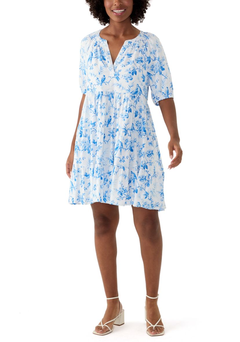 Womens Printed Peasant Dress