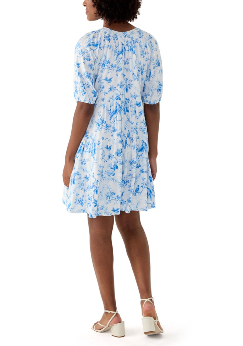 Womens Printed Peasant Dress