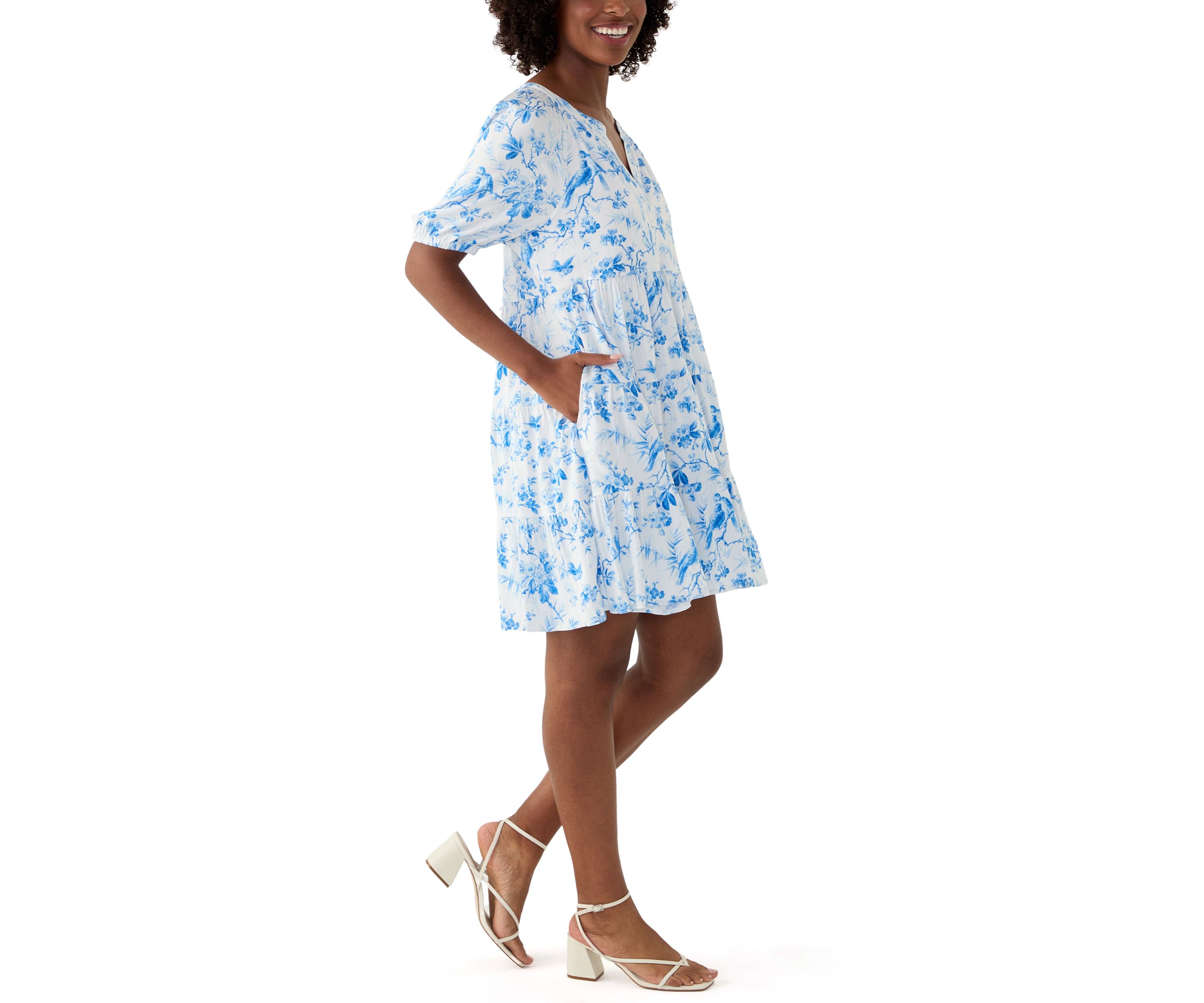 Womens Printed Peasant Dress