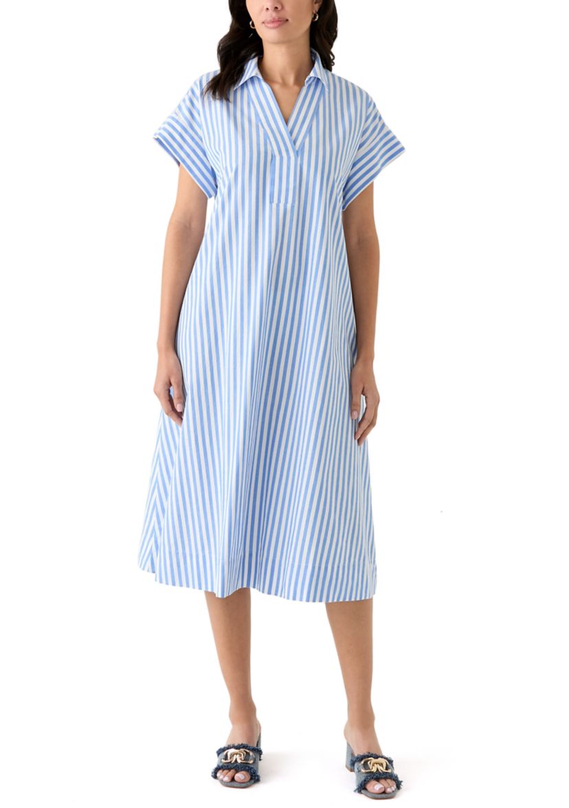 Womens Short Sleeve Yarn Dyed Straight Dress