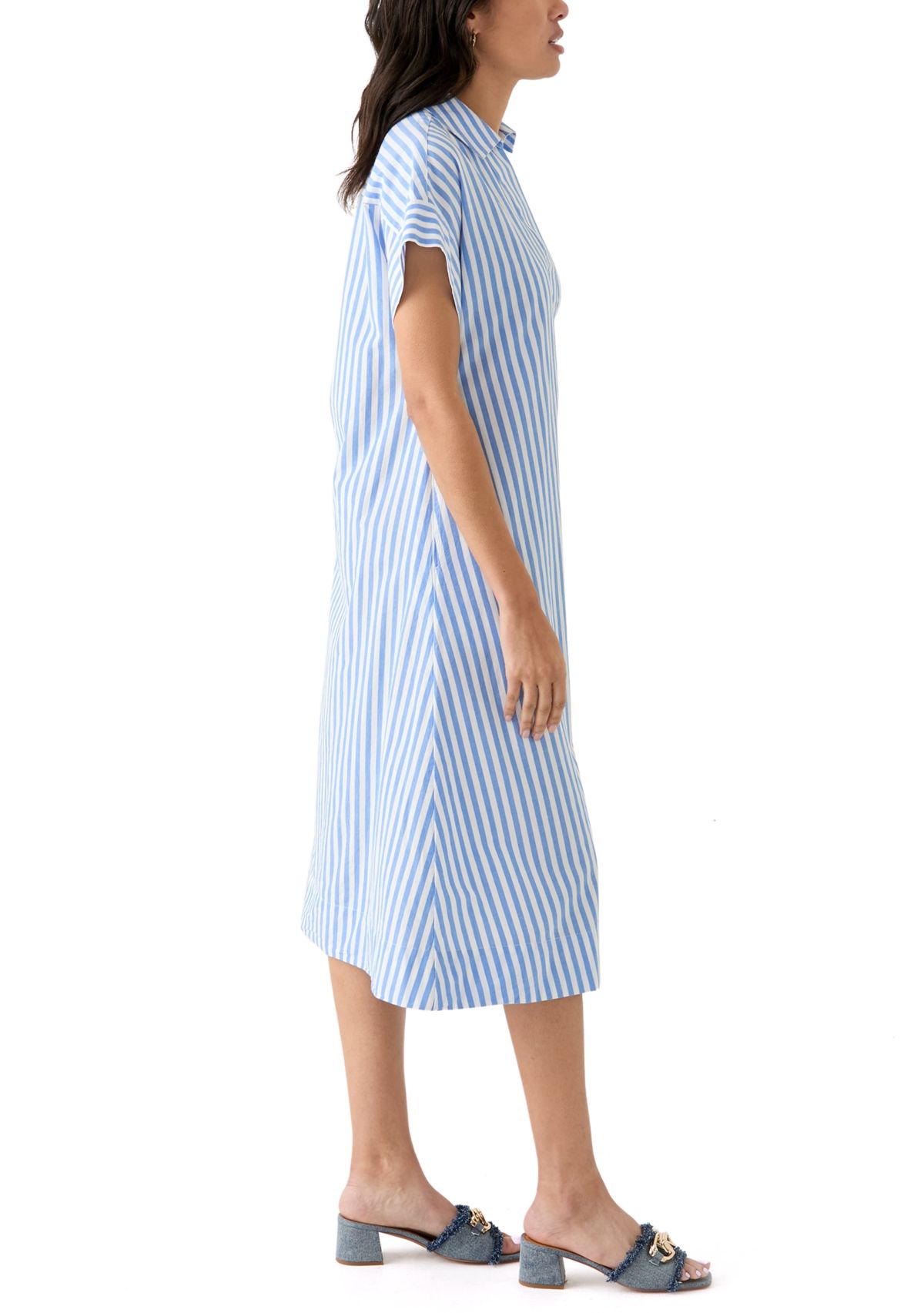 Womens Short Sleeve Yarn Dyed Straight Dress