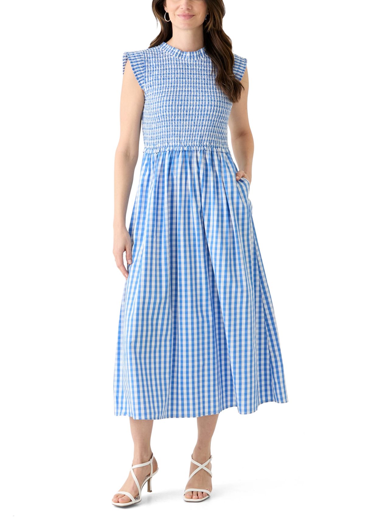 Womens Sleeveless Smocked Midi Dress