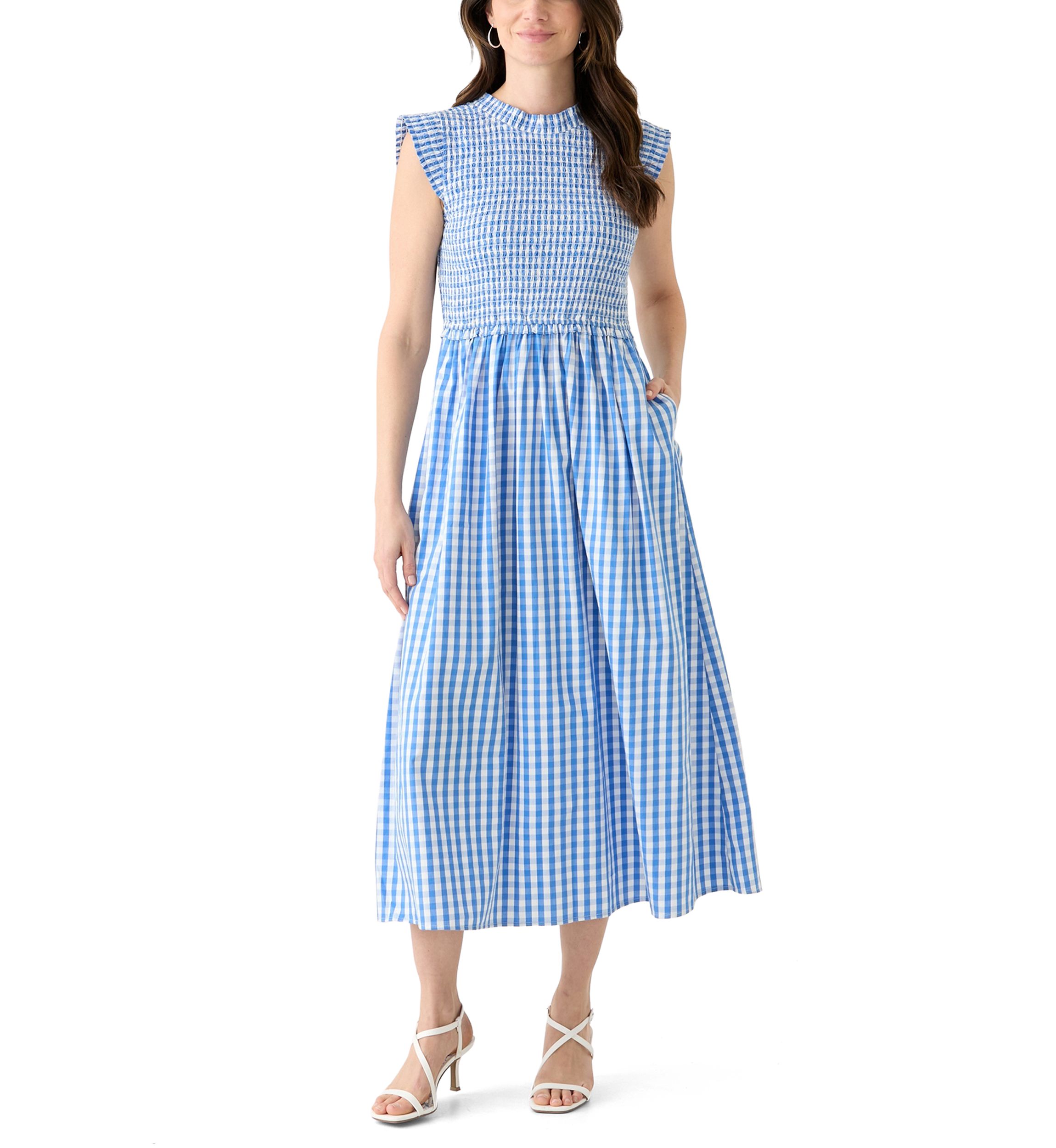 Womens Sleeveless Smocked Midi Dress