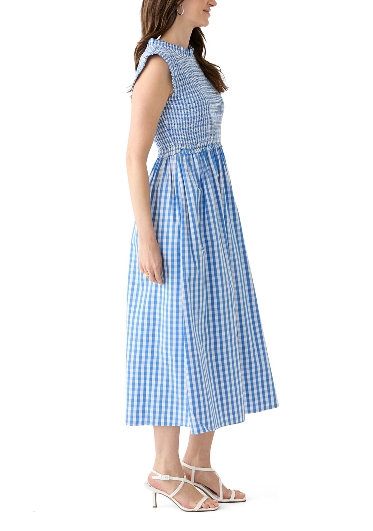 Womens Sleeveless Smocked Midi Dress