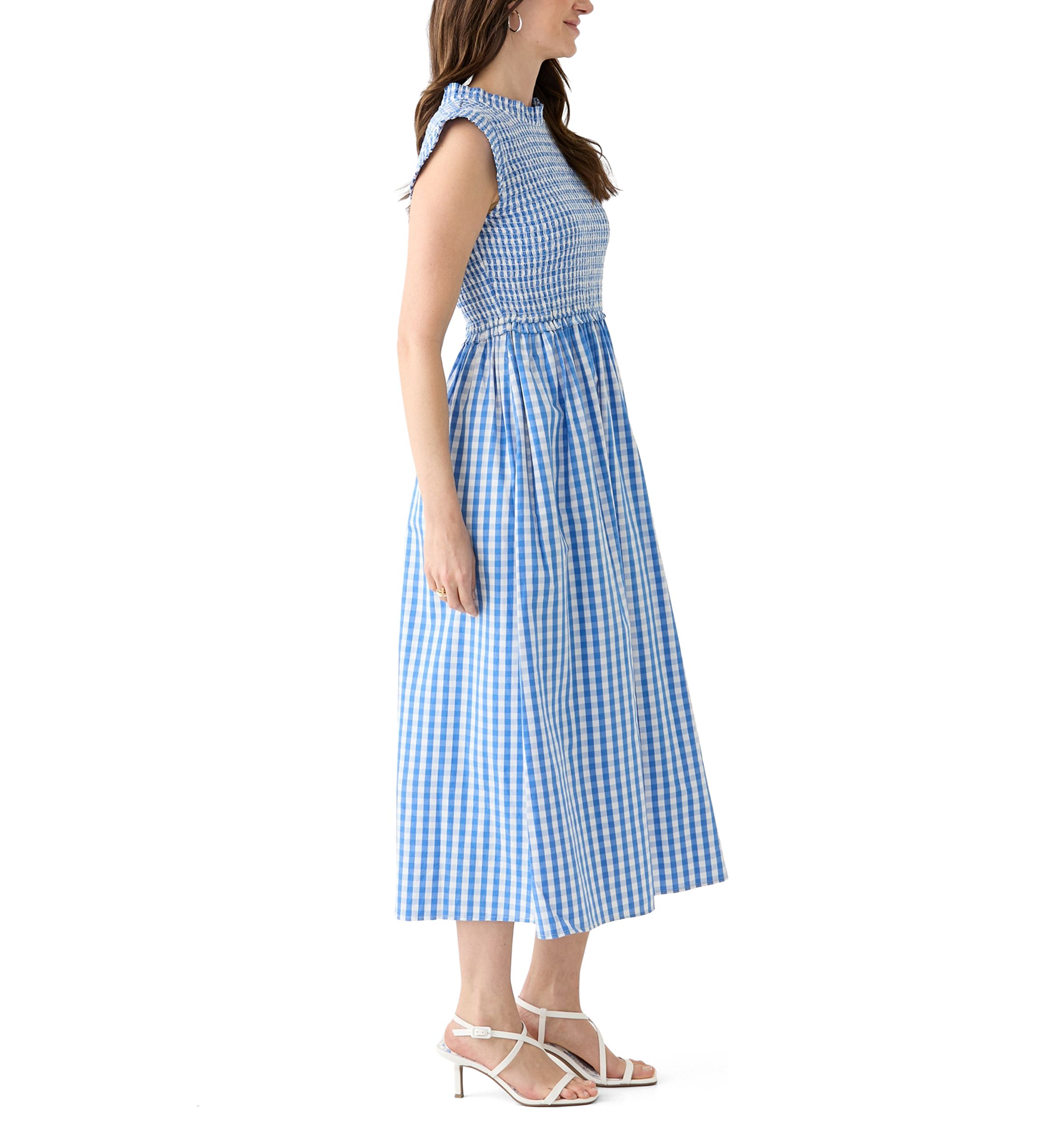 Womens Sleeveless Smocked Midi Dress