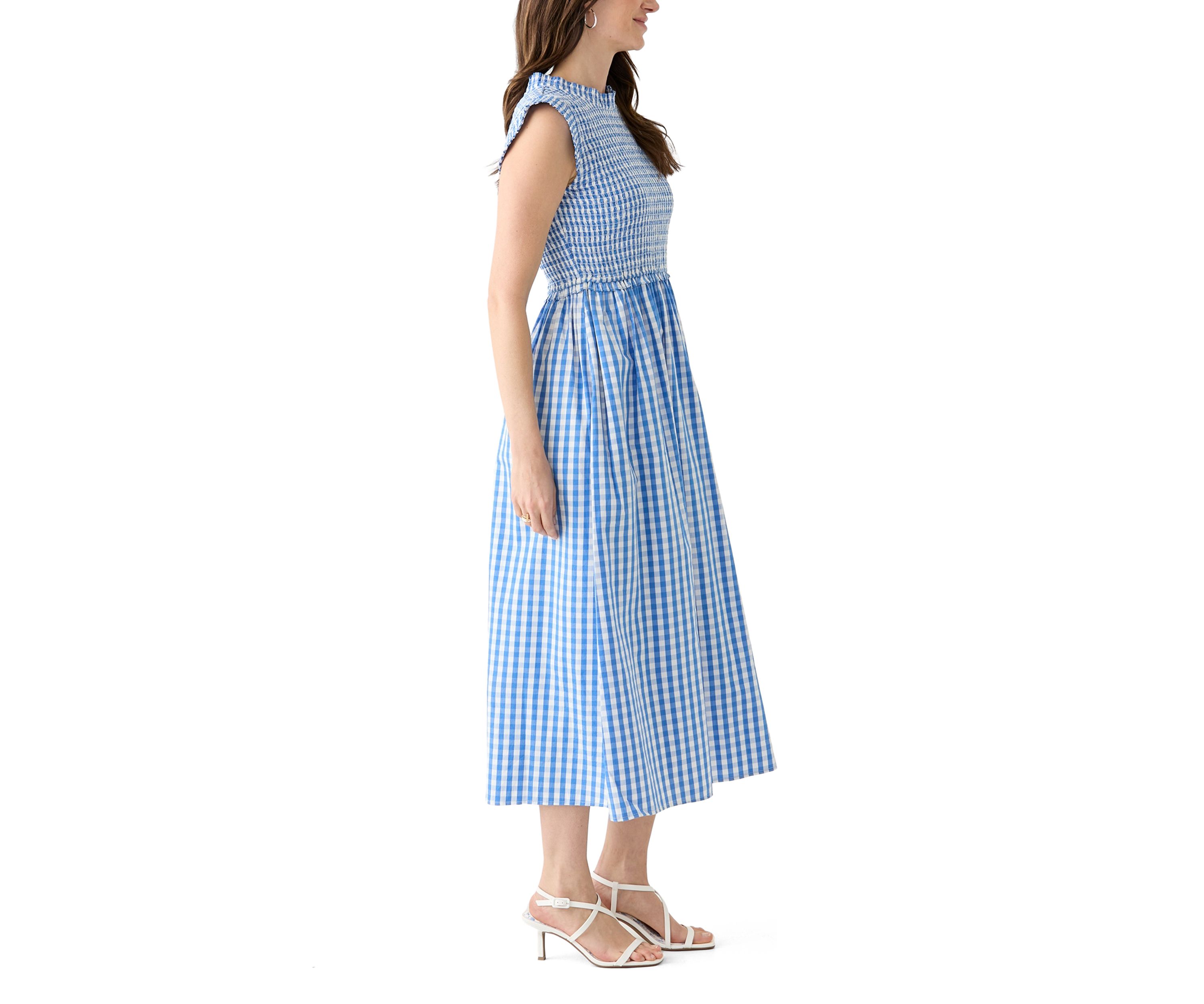 Womens Sleeveless Smocked Midi Dress