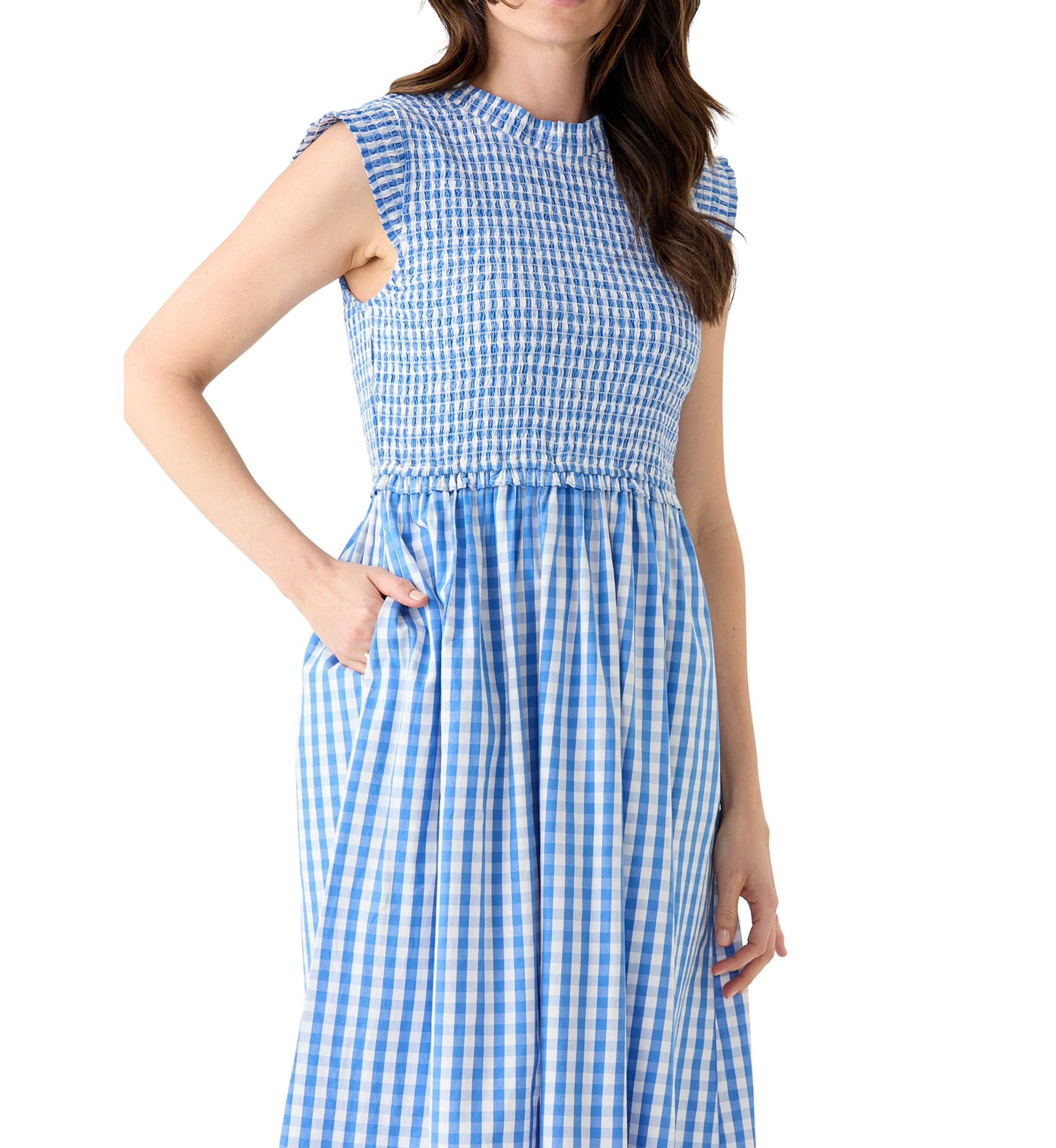 Womens Sleeveless Smocked Midi Dress