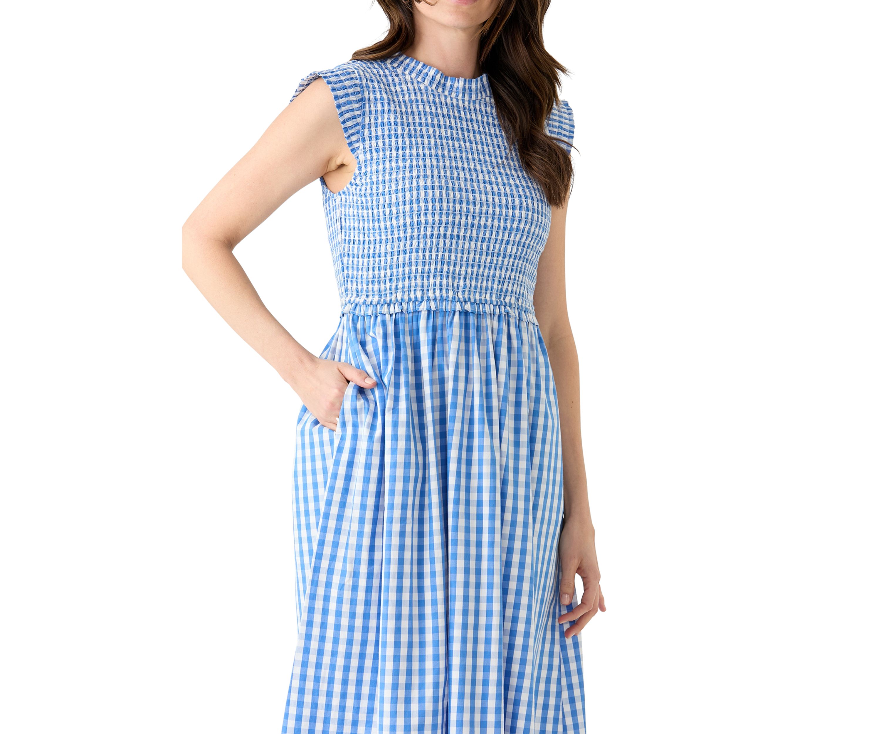 Womens Sleeveless Smocked Midi Dress