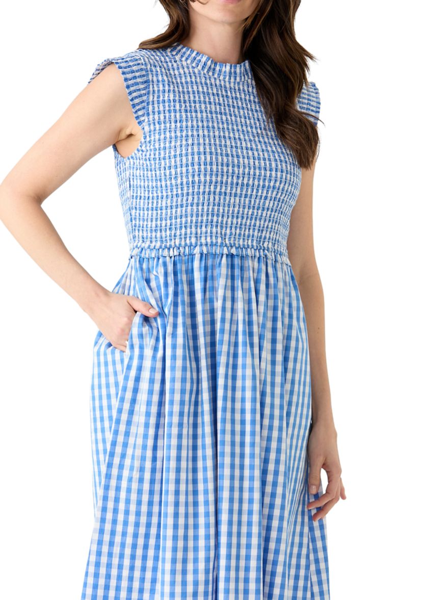 Womens Sleeveless Smocked Midi Dress