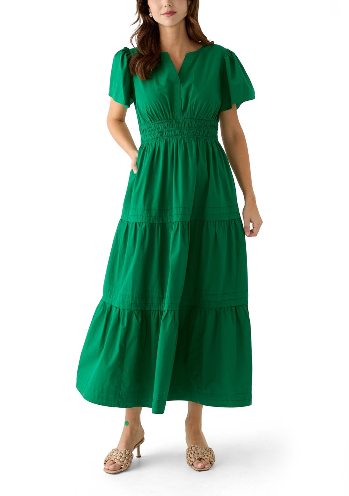 Womens Solid Waisted Midi Dress