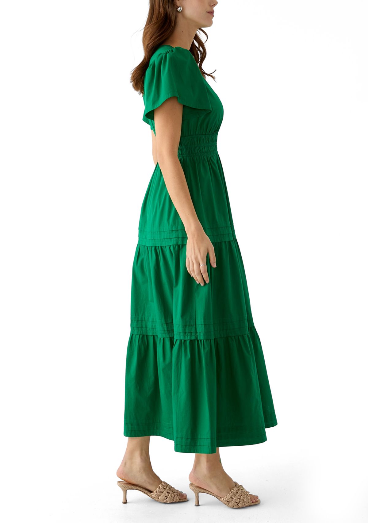 Womens Solid Waisted Midi Dress