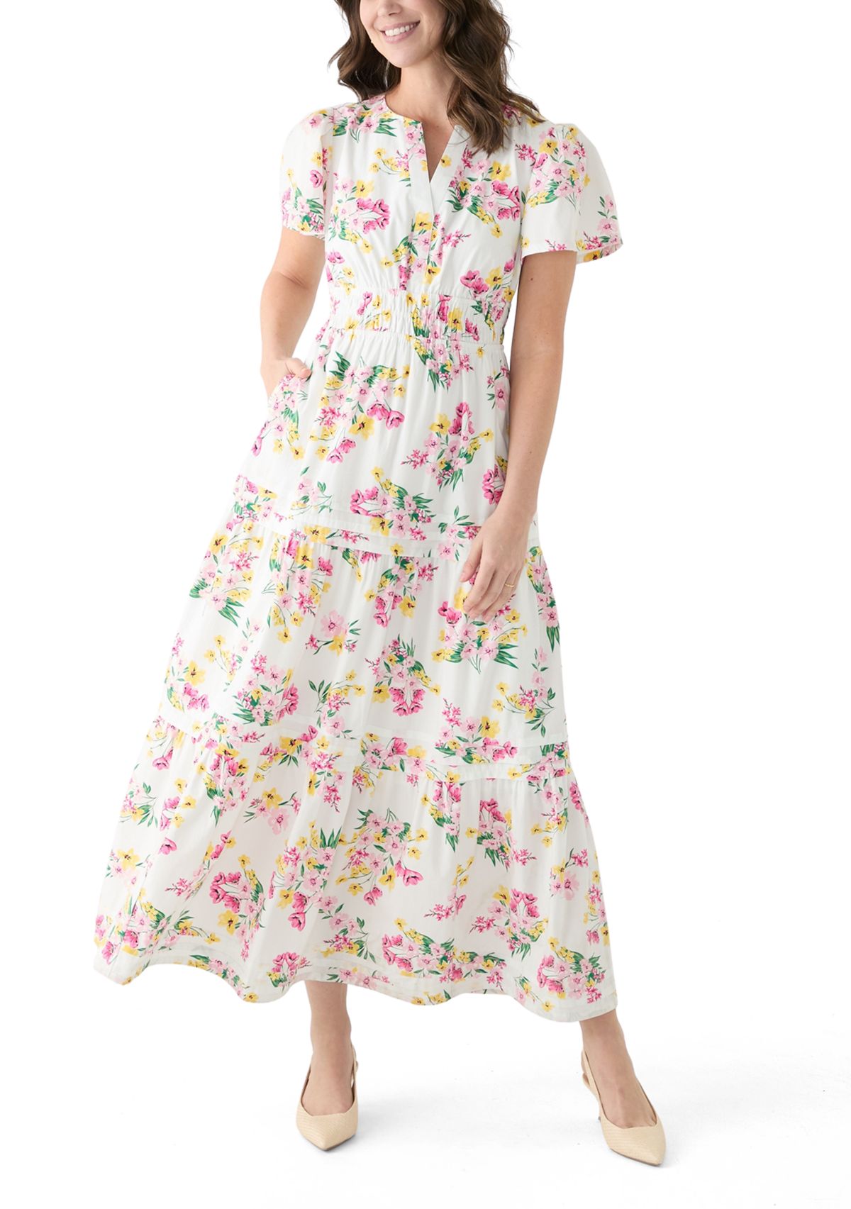 Womens Printed Waisted Midi Dress