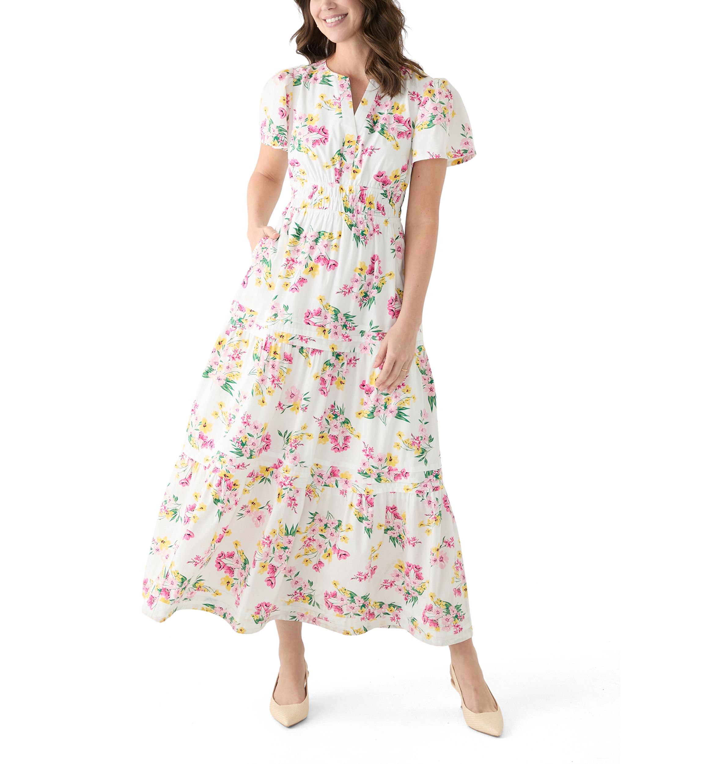 Womens Printed Waisted Midi Dress