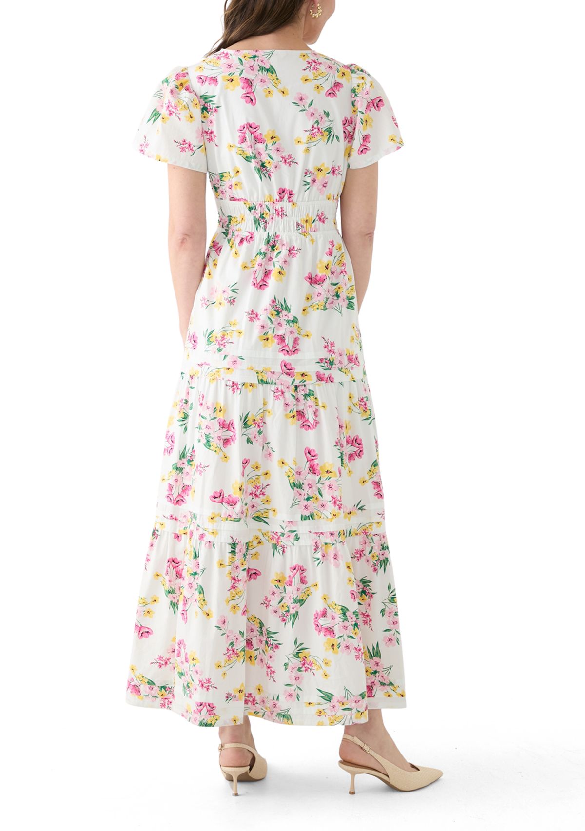 Womens Printed Waisted Midi Dress